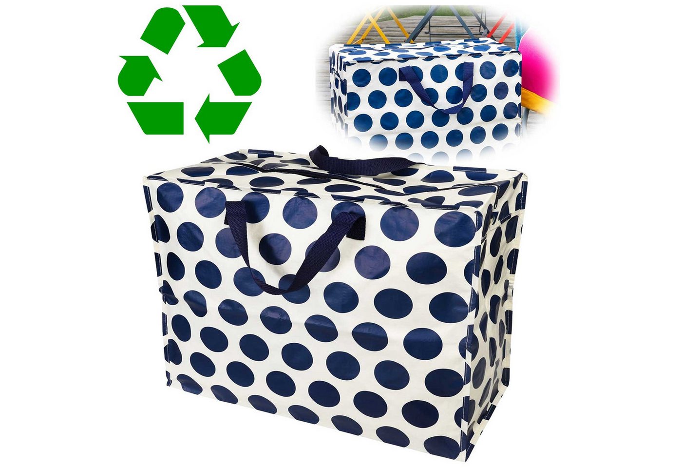 LS-LebenStil Aufbewahrungstasche XXL Jumbo Bag Navy Spotlight 55cm Recycelt Nachhaltig Einkaufstasche (Unterbettkommode Organizer Aufbewahrungsbox, 1-tlg., Einkaufstasche mit Reißverschluss Shopper Riesentasche Tragetasche), Aufbewahrung von Bettwäsche Kleidung Wäsche Spielzeug - Rechteckig