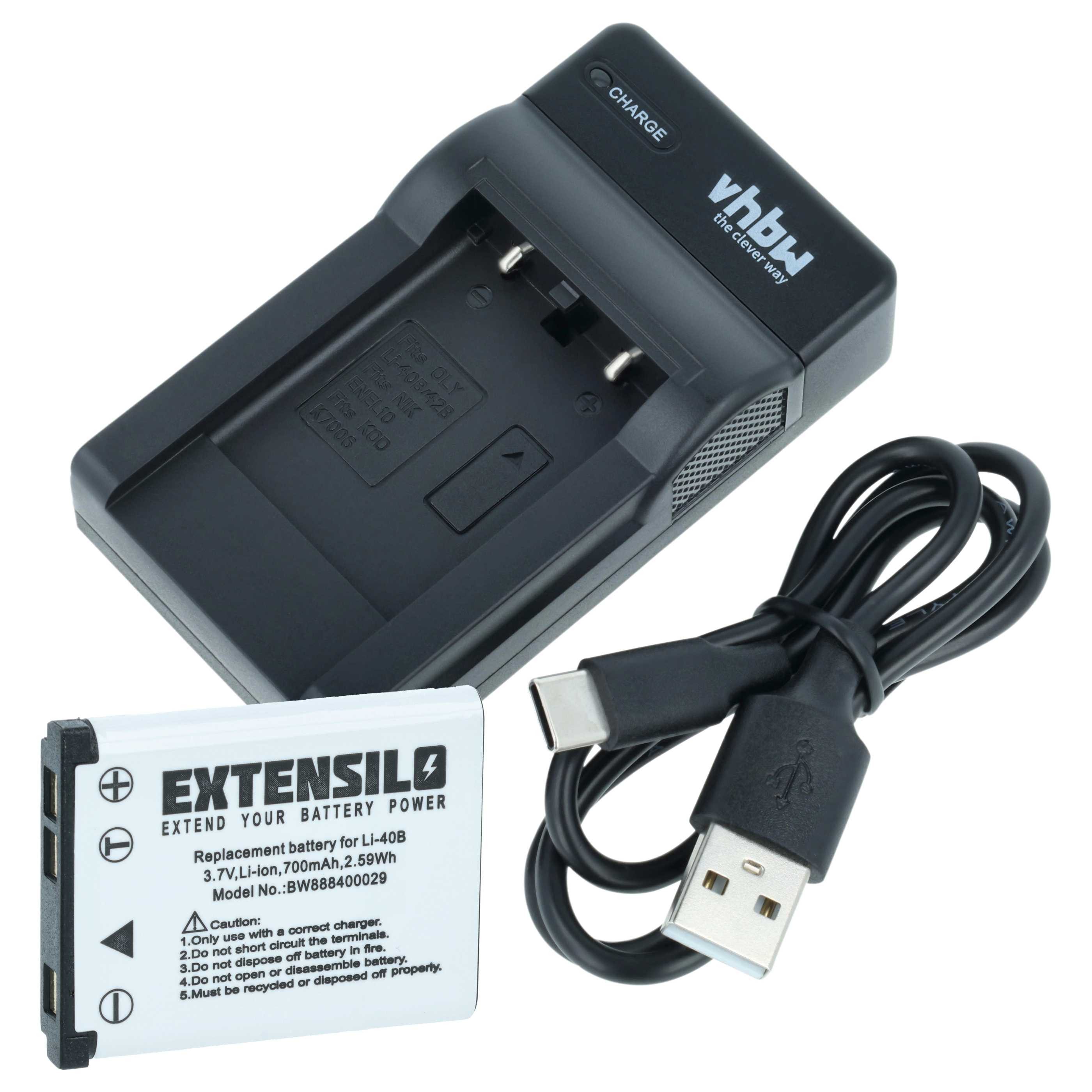 Extensilo Ersatz für Fujifilm NP-45A, NP-45 für Kamera Kamera-Ladegerät (USB-Kabel zum Aufladen über jeden USB-Port z.B. am Computer, Powerbank)