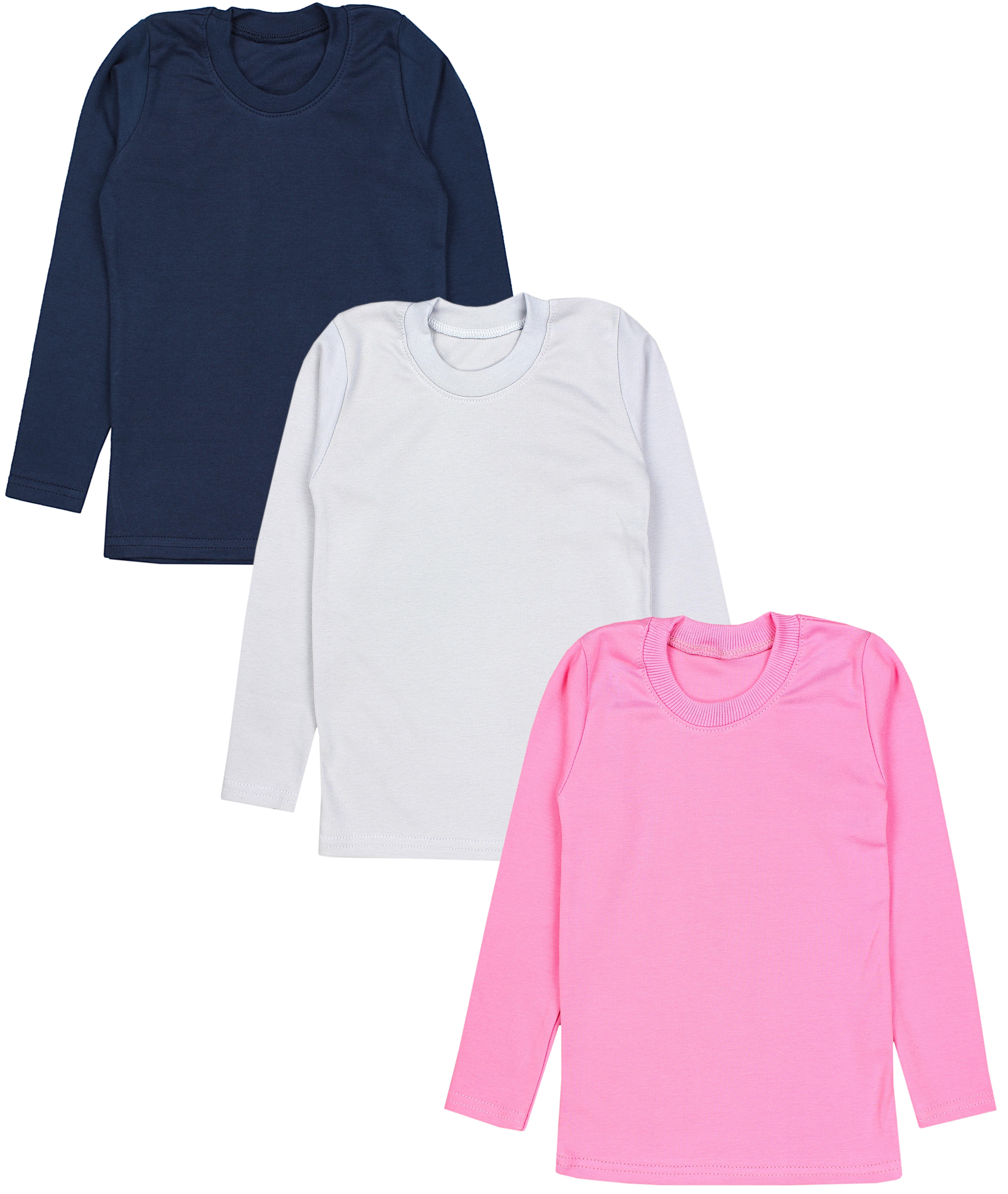Unterhemd Mädchen Basic Langarmshirt 3er Pack Langarm Baumwolle Shirts