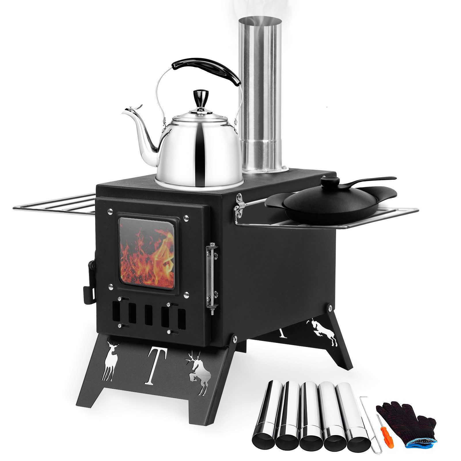 Rutaqian Feuerstelle Holzbefeuerter Zeltofen Feuerstelle Heißer Zeltofen, zusammenklappbarer Campingkocher zum Kochen und Heizen