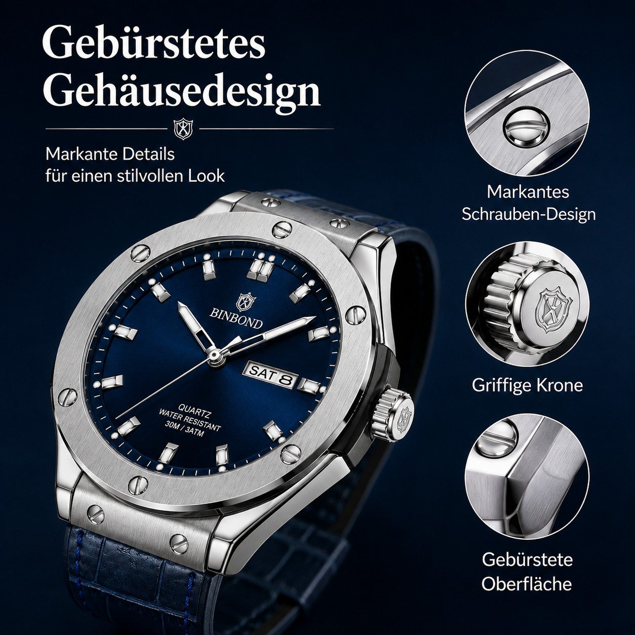 Toomoke Quarzuhr Herrenarmbanduhr, analoge Herrenuhr mit Lederarmband, Business-Uhr, (Multifunktionsuhr mit Datum, Wochentag und Leuchtzeigern), 42 mm Analog He – Bild 5 von 5