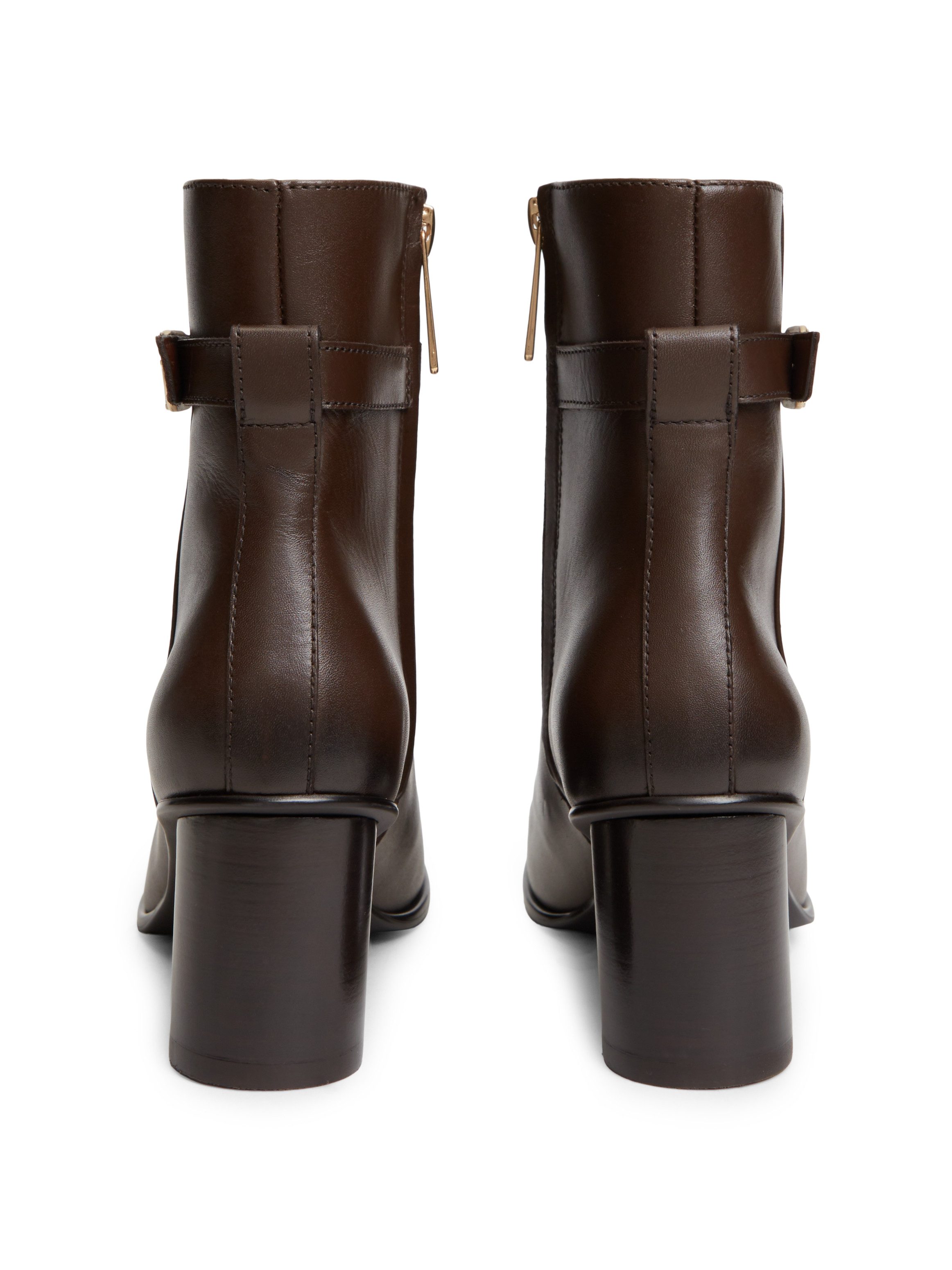 Tommy Hilfiger TH STRAP LEATHER BLOCK HEEL BOOT Stiefelette Herbstschuh, Businessschuh mit goldfarbenem Schmuckelement