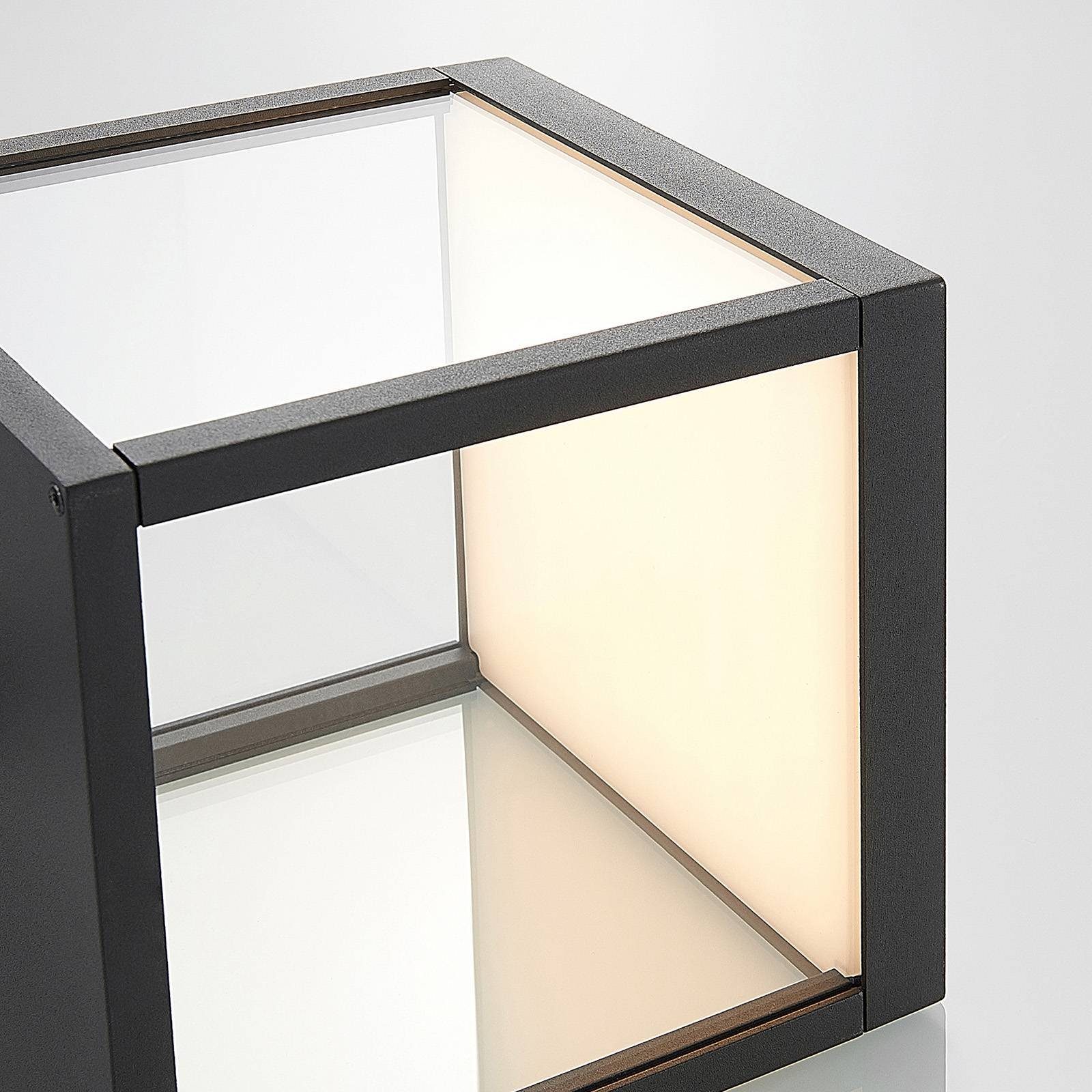 inkl. Cube, Lucande Modern, LED Aluminium, 1 LED-Leuchtmittel Außen-Wandleuchte verbaut, flammig, Glas, klar, fest warmweiß, graphitgrau,