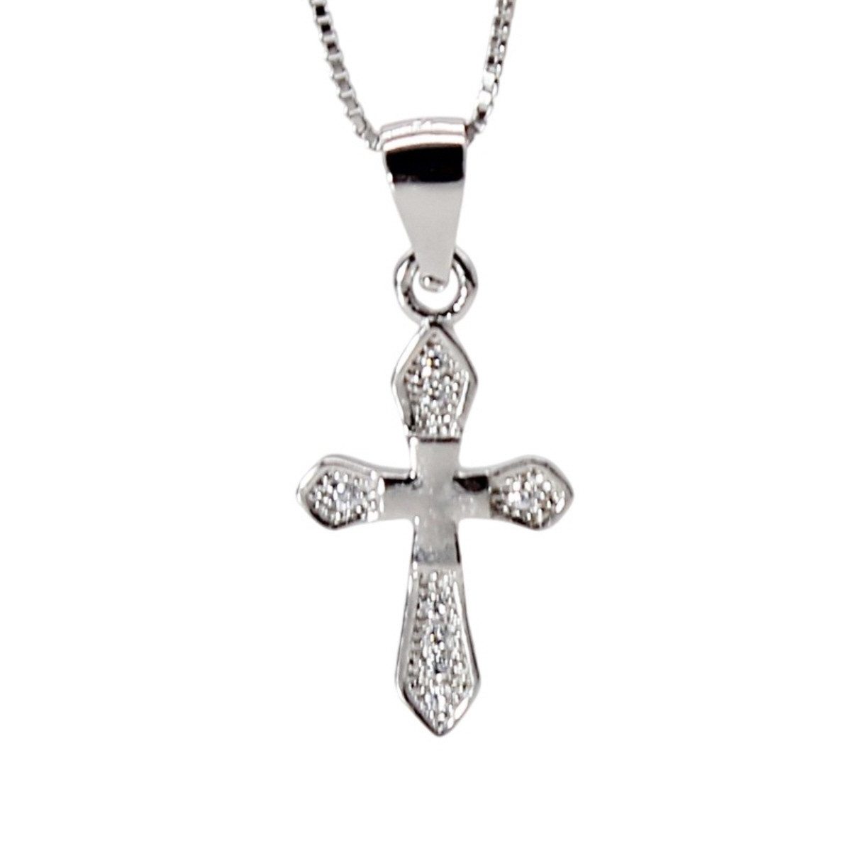 ELLAWIL Silberkette Kreuzkette Kirchenschmuck Kette mit Kreuz Anhänger Jesuskreuz (GESCHENKIDEE, Kettenlänge 40 cm, Sterlingsilber 925), inklusive Geschenkschachtel