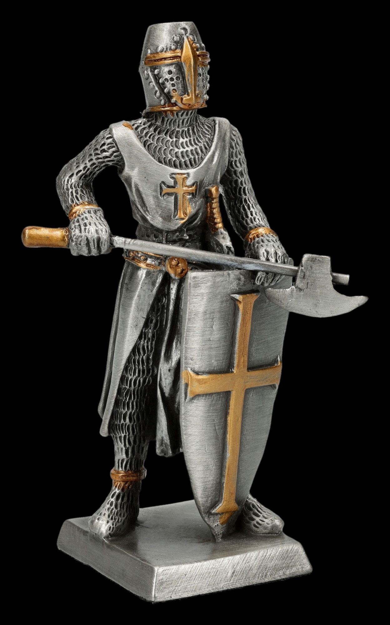 Figuren Shop GmbH Dekofigur Ritter Figur – Zinn Statue mit Axt und Schild Mittelalter Deko 10 cm