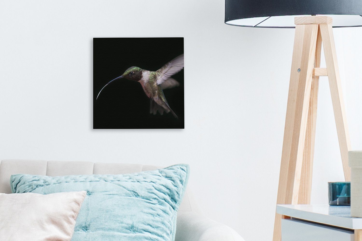bunt - St), Kolibri Schlafzimmer Bilder Federn, Vogel (1 Leinwandbild Wohnzimmer für OneMillionCanvasses® Leinwand -