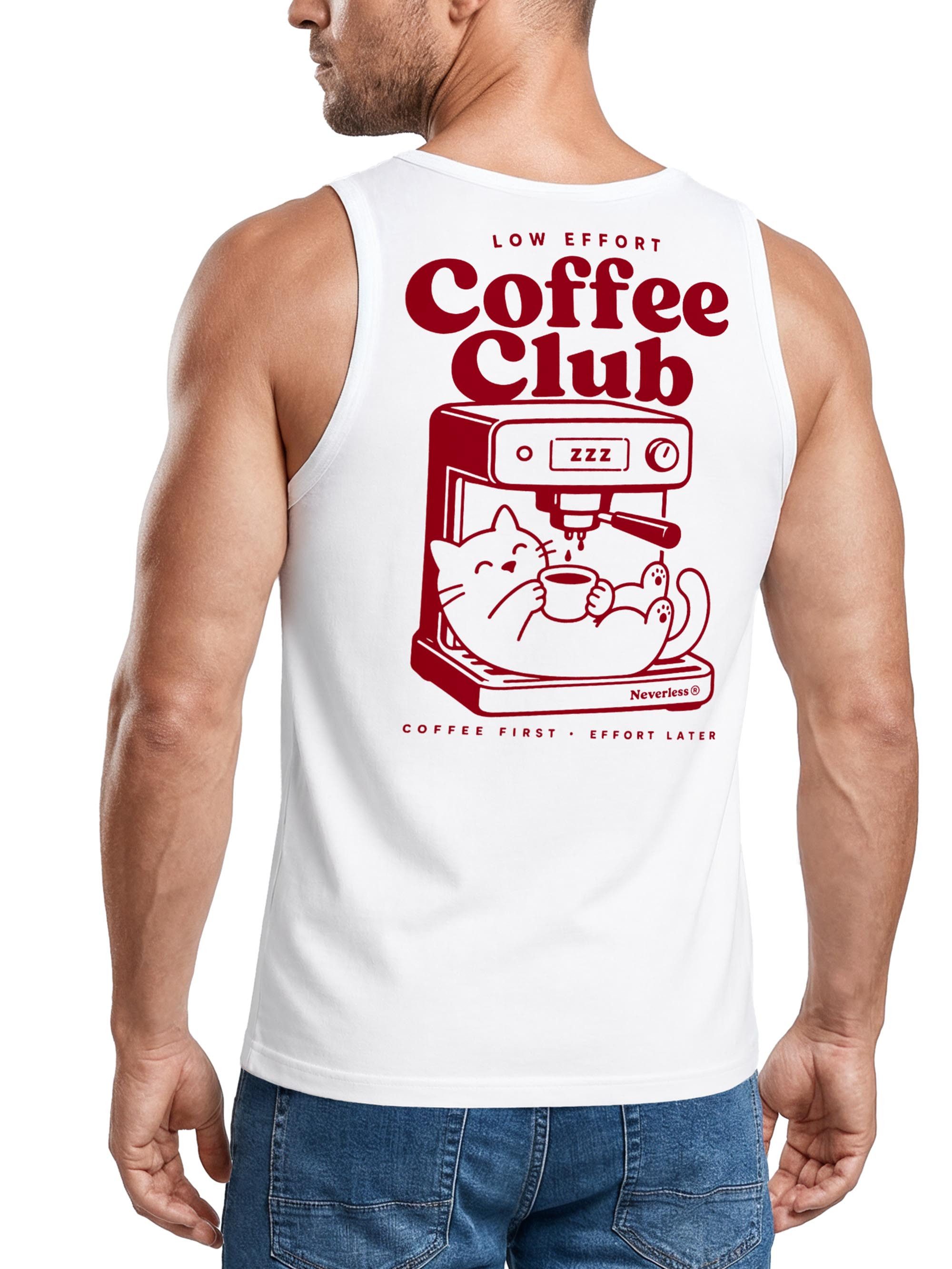 Neverless Tanktop Tanktop Herren mit Grafik-Print - Design Cat Coffee- Trägershirt mit Print
