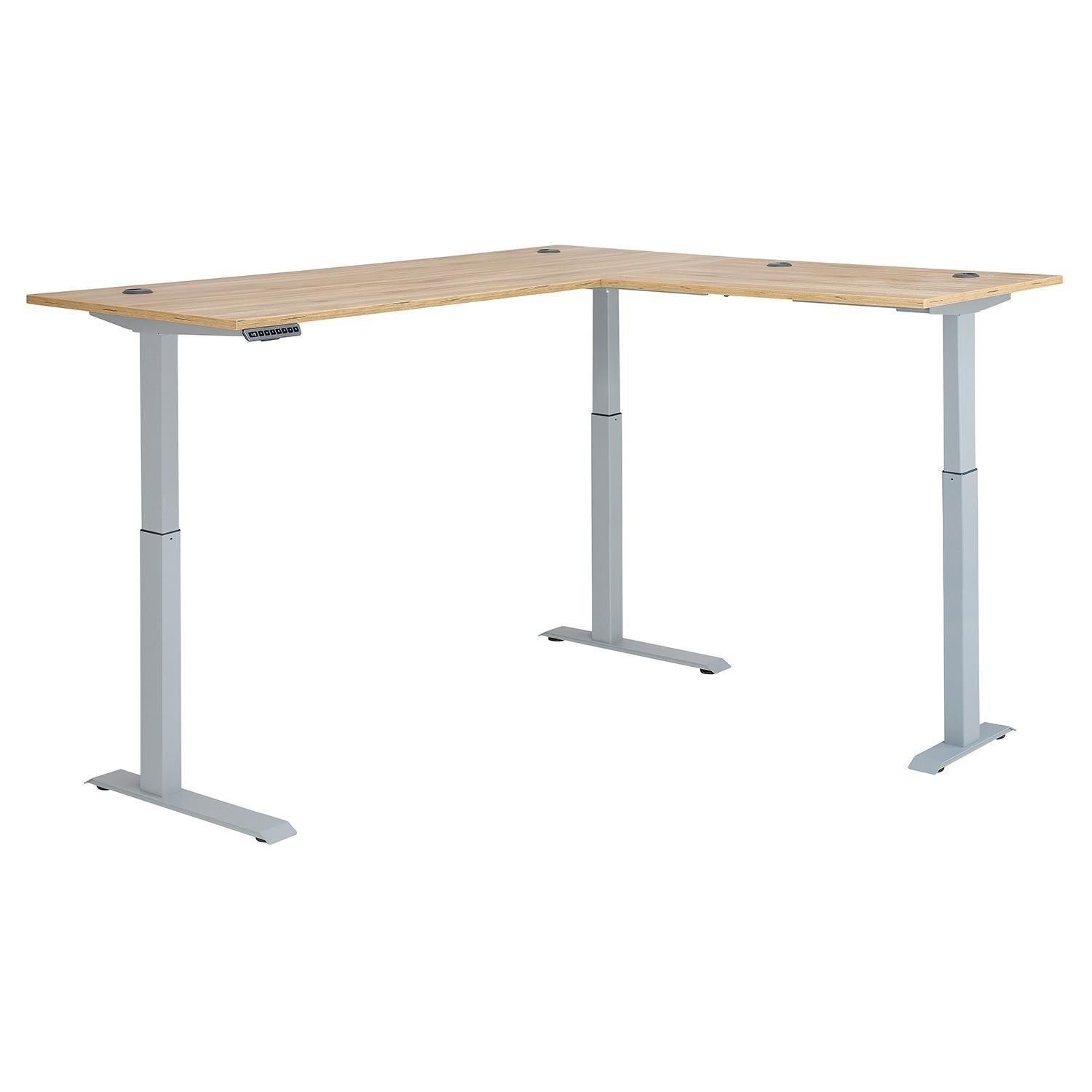 Vito Eckschreibtisch CLYDE, Mauvella Eiche Dekor, Silbergrau, Metallgestell, elektrisch Höhenverstellbar, B 185 x H 72 x T 177 cm