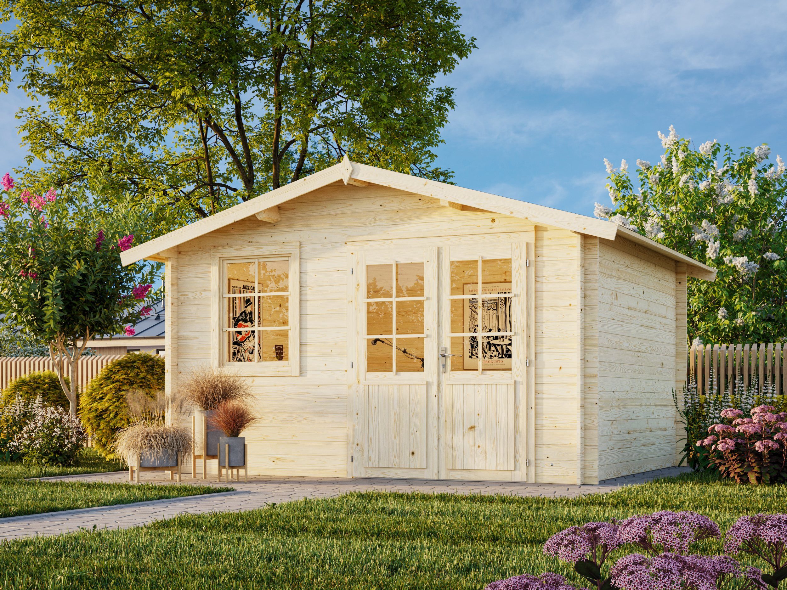 Palmako Gartenhaus 4x3m Holz Klara 10,4 in 28mm Wandstärke, BxT: 380x320 cm, ohne Fußboden, mit Premium Dachbahn selbstklebend