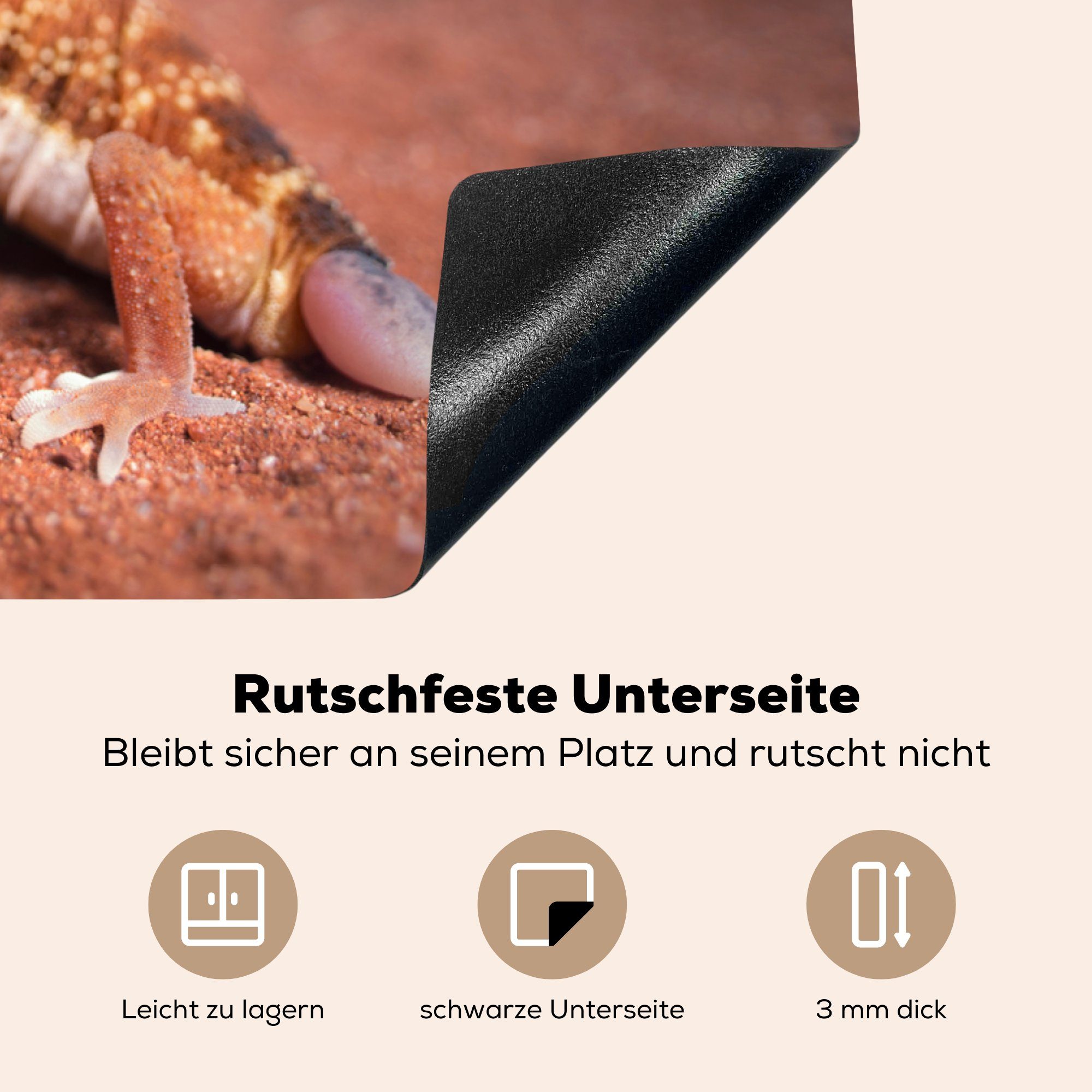 MuchoWow Sand, für Induktionskochfeld Schutz küche, die Gecko Jung Ceranfeldabdeckung - Herdblende-/Abdeckplatte Vinyl, tlg), cm, 81x52 (1 -