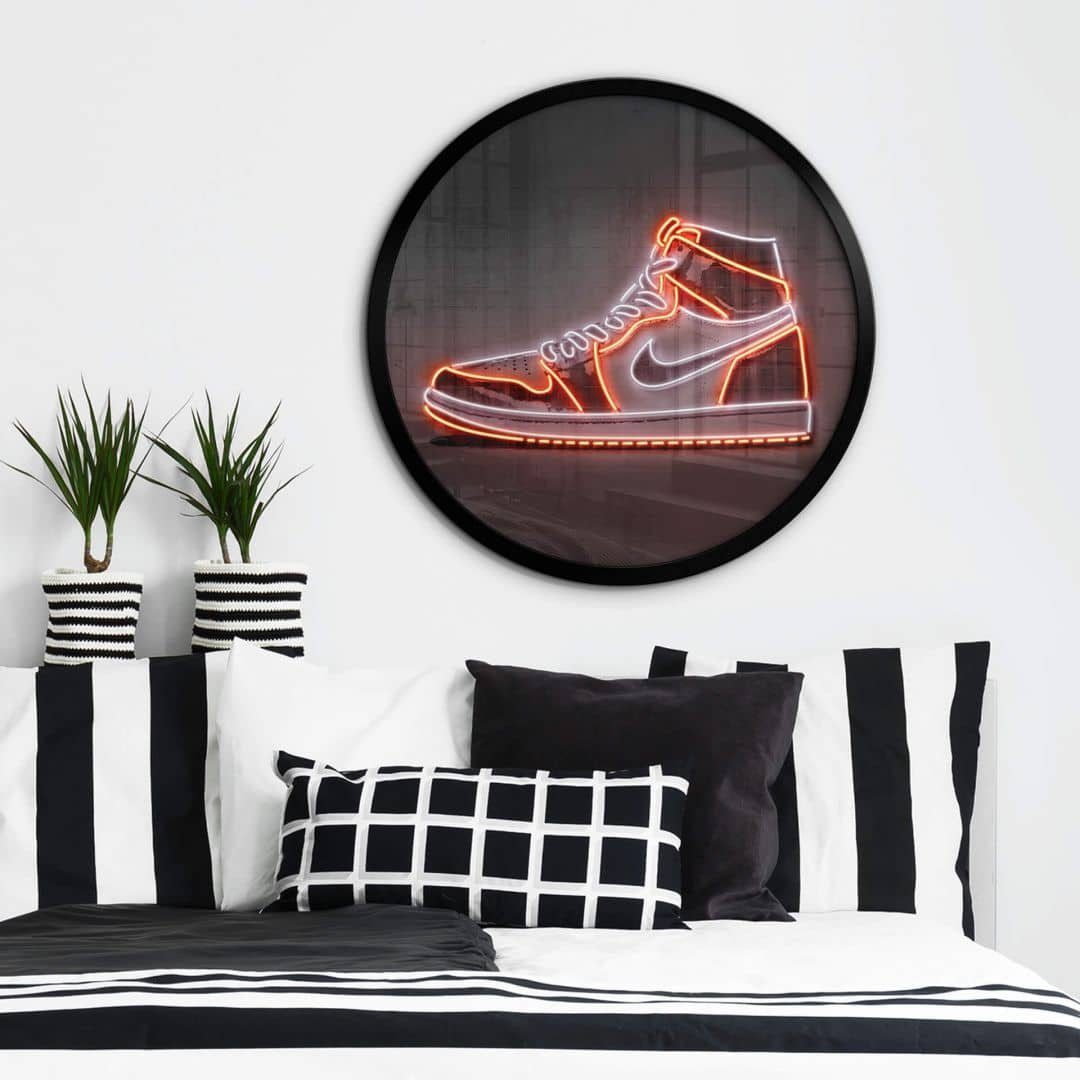 K&L Wall Art Poster Wandbild Wandposter Optik Neon Beton Wohnzimmer Poster Fashion Mielu Nike, Sneaker Rund