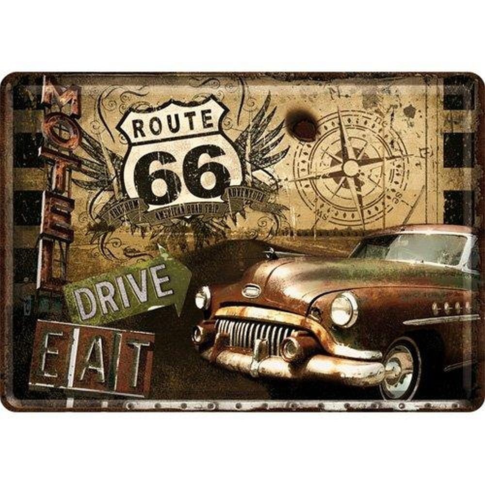 Nostalgic-Art Metallschild Blechpostkarte - US Highways - Route 66 Road Trip