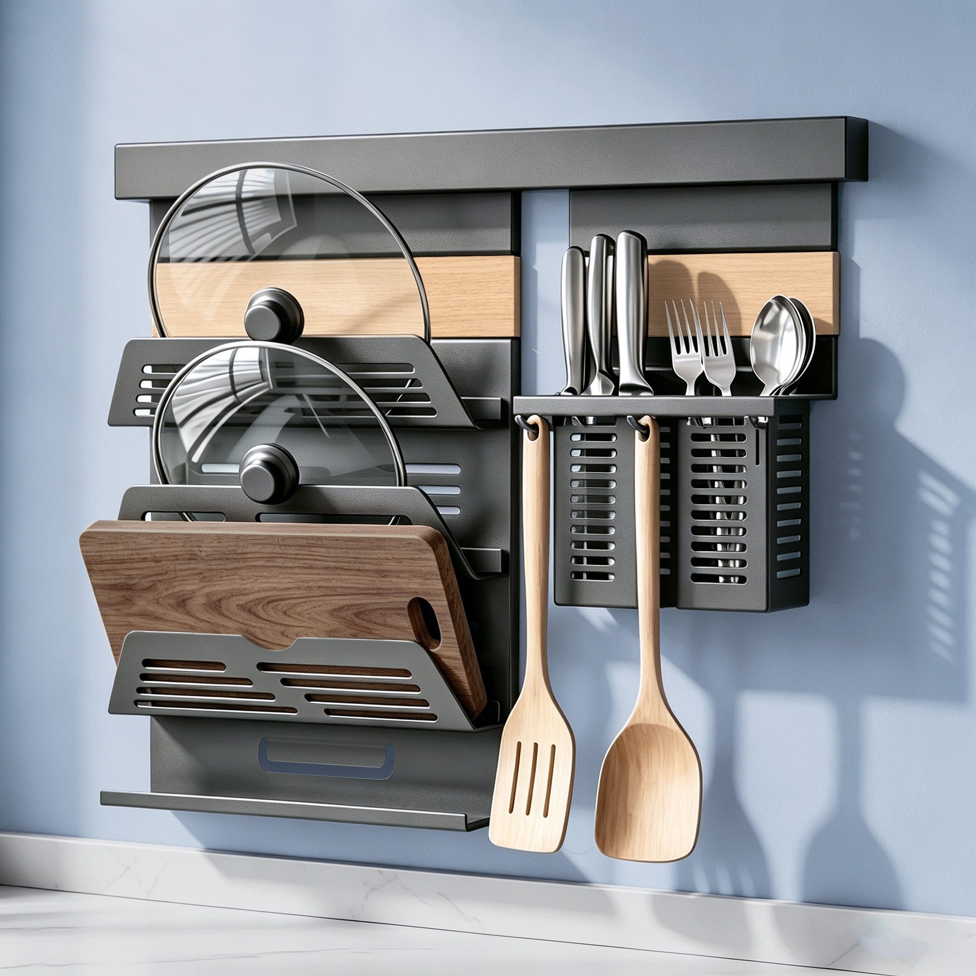 doporro Küchenregal Küchenorganizer-set Multifunktional aus Metall Wandmontage 52/82cm, 52-cm-Schiene trägt bis zu 10.5kg, 82-cm-Schiene trägt bis zu 15kg