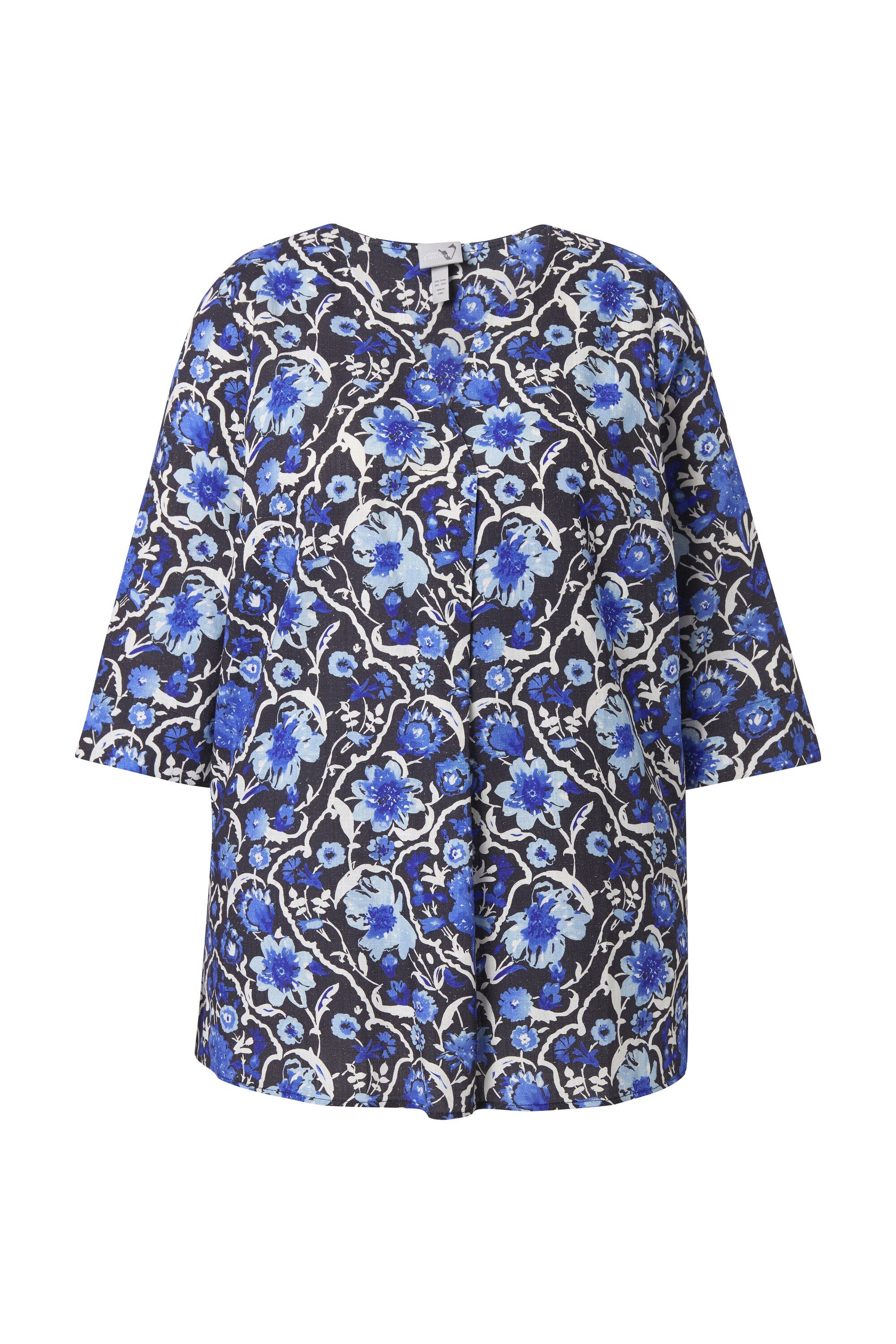 Ulla Popken Tunika Bluse Blüten Tunika-Ausschnitt 3/4-Arm