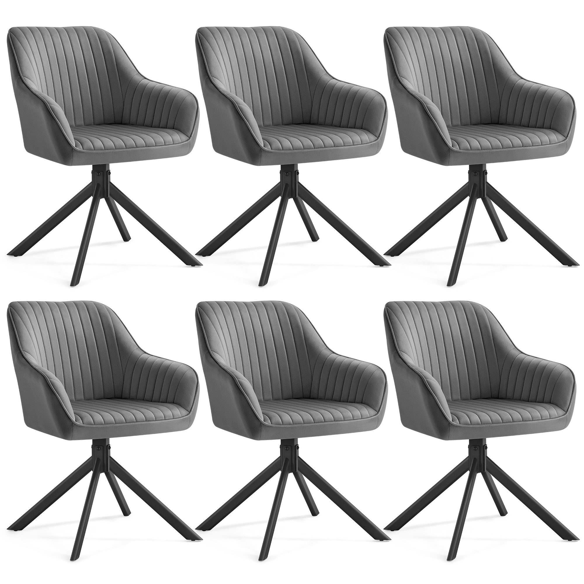 SONGMICS Esszimmerstuhl Esszimmerstuhl 360° drehbar, Küchenstuhl, Sessel drehbar, Samt (6 St), bis 120 kg belastbar, für Esszimmer, Küche, mit Armlehnen, Stahlbeine