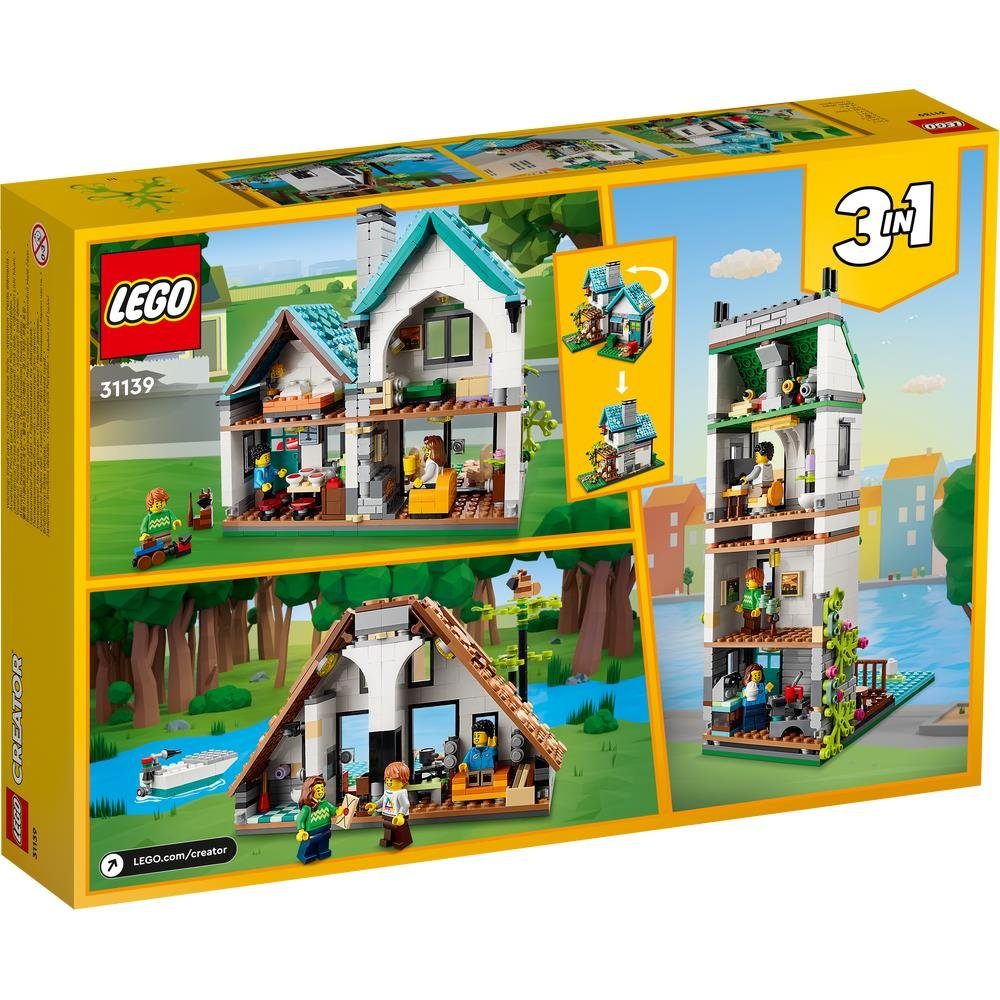 LEGO® Creator 31139 - Gemütliches Haus Spielbausteine, (808 St), Spielset, mit Familienhaus, Haus am Kanal und Haus am See