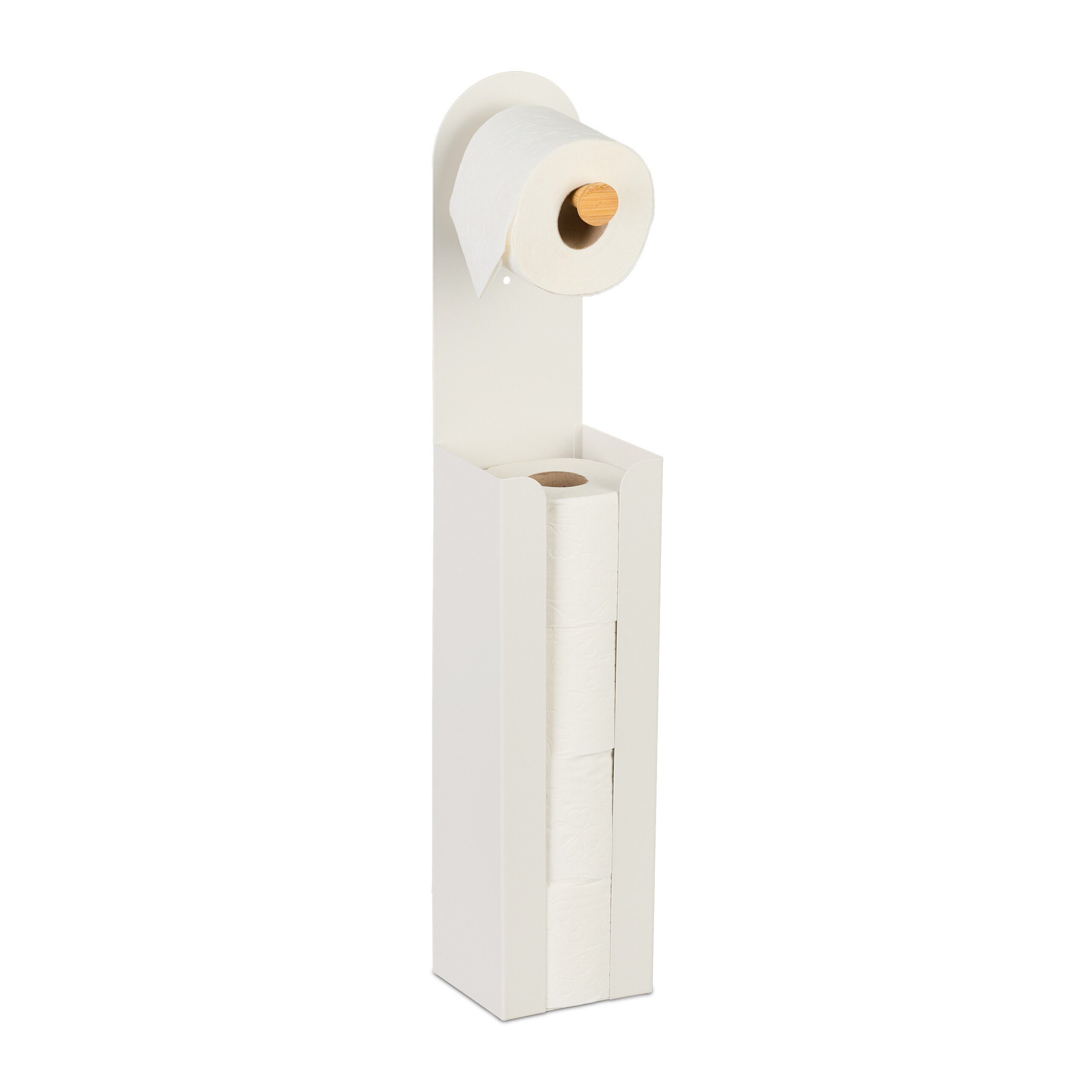 relaxdays Toiletten-Ersatzrollenhalter Toilettenpapierhalter freistehend 2 in 1, weiß