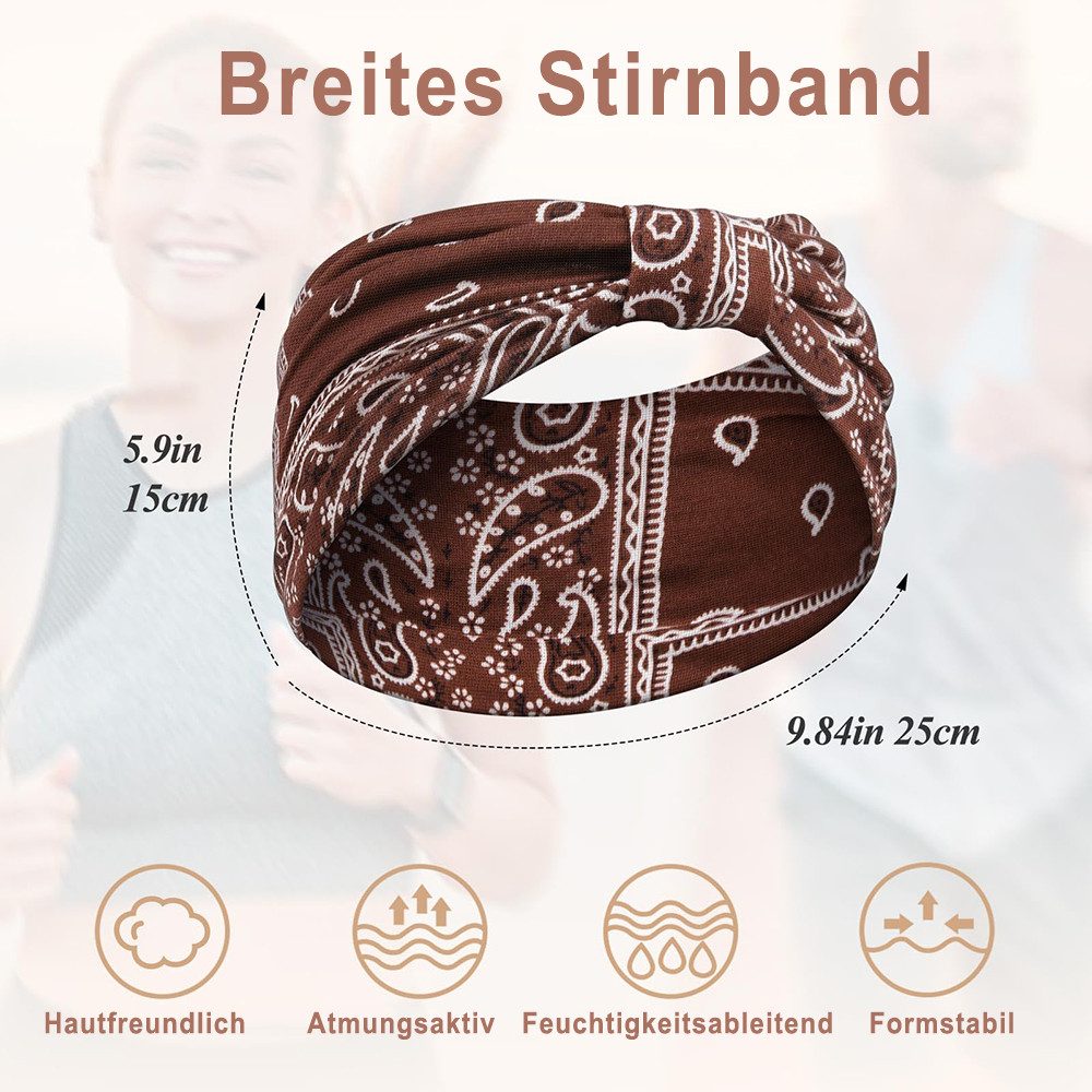 Zaewry Haargummi 4 Stück Damen-Stirnbänder, Weiche Elastische Boho-Kopfbänder, 4-tlg., Extra Breite Haarbänder,für Make-up, Yoga, Büro und Alltag,Rutschfest