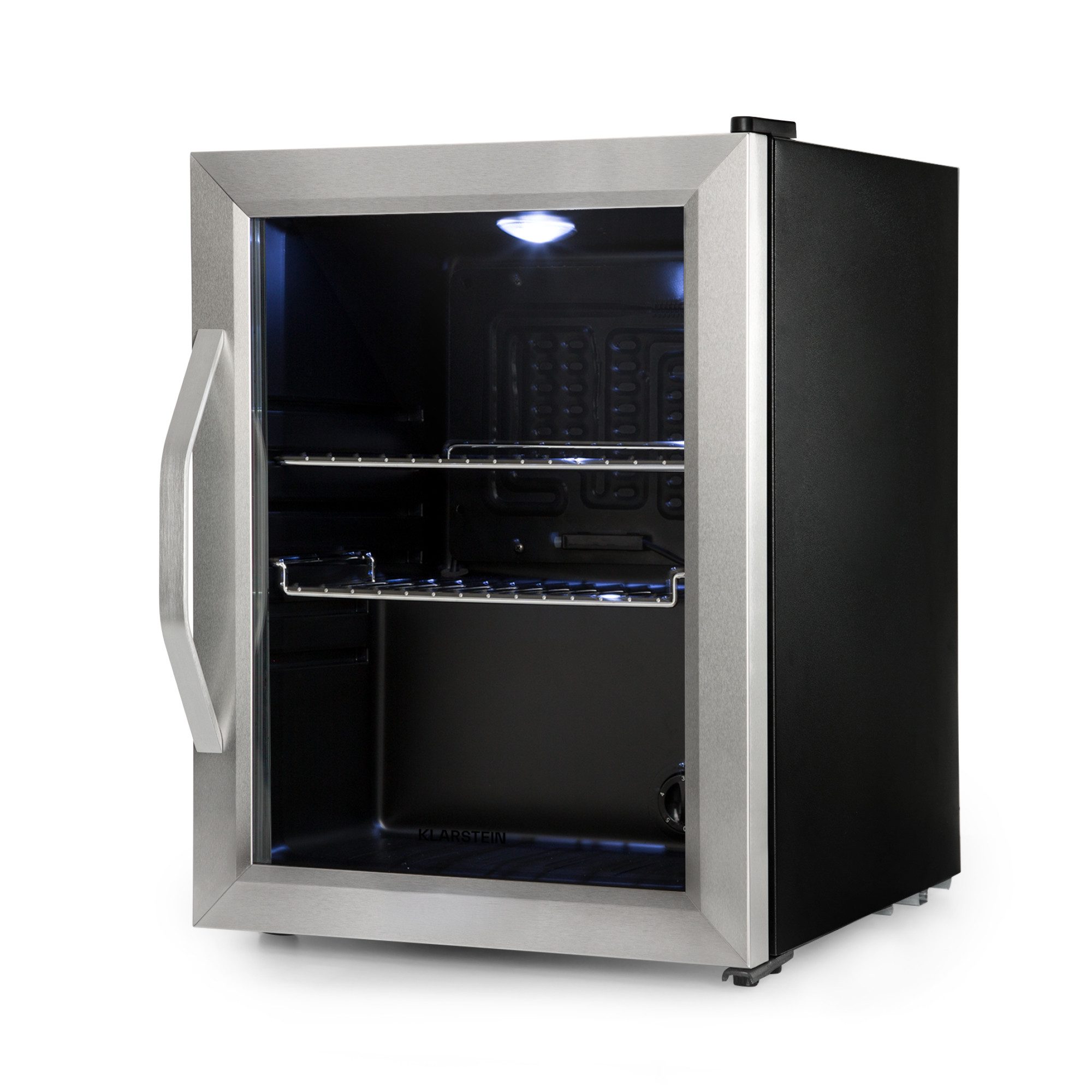 Klarstein Getränkekühlschrank Beersafe M Getränkekühlschrank 33 L Glastür Edelstahl 2 Böden 10033119, 55.2 cm hoch, 40.3 cm breit, Mini Kühlschrank Bierkühlschrank klein Getränkekühlschrank mit Glastür