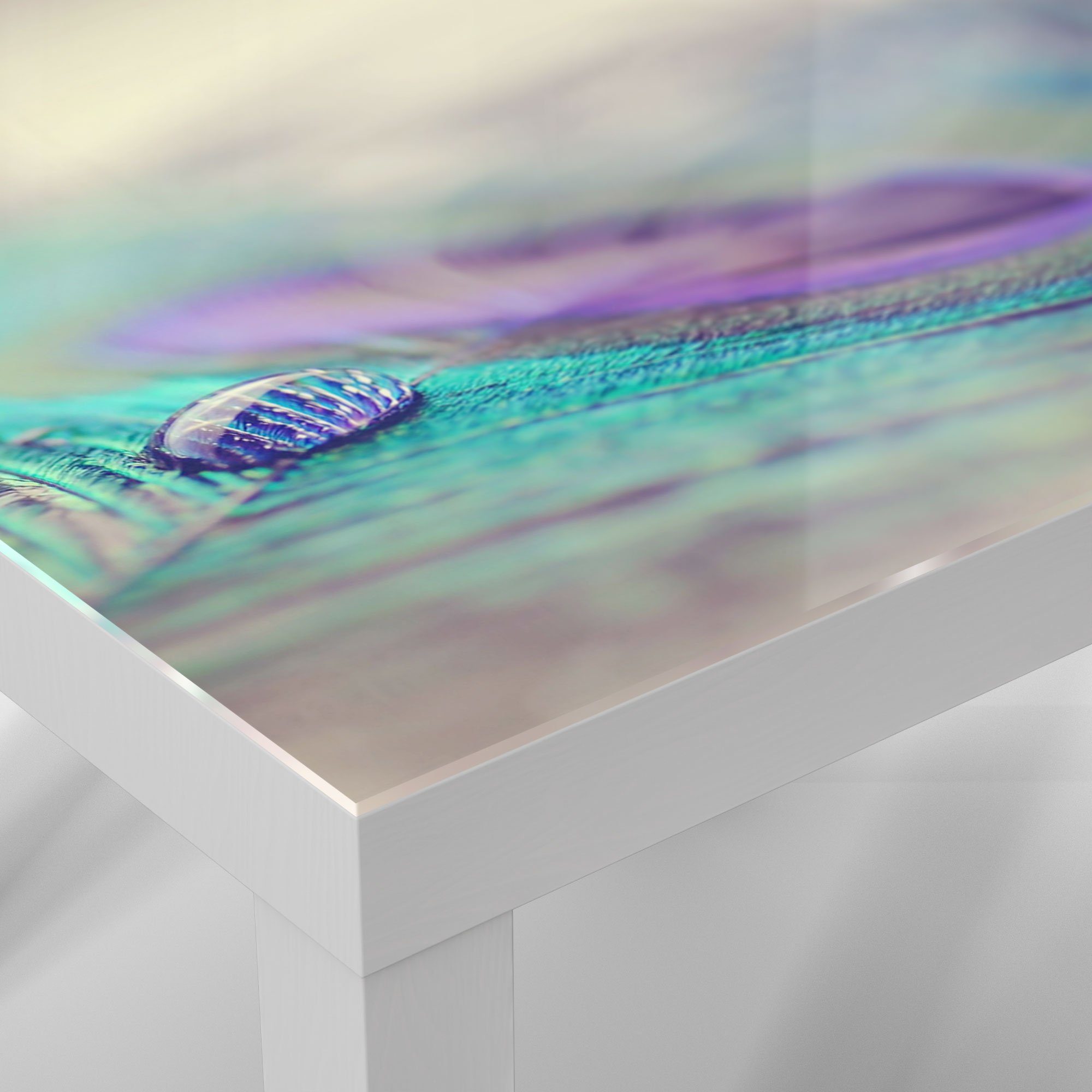 DEQORI Couchtisch 'Wasserperle auf Glastisch modern Feder', Weiß Beistelltisch Glas