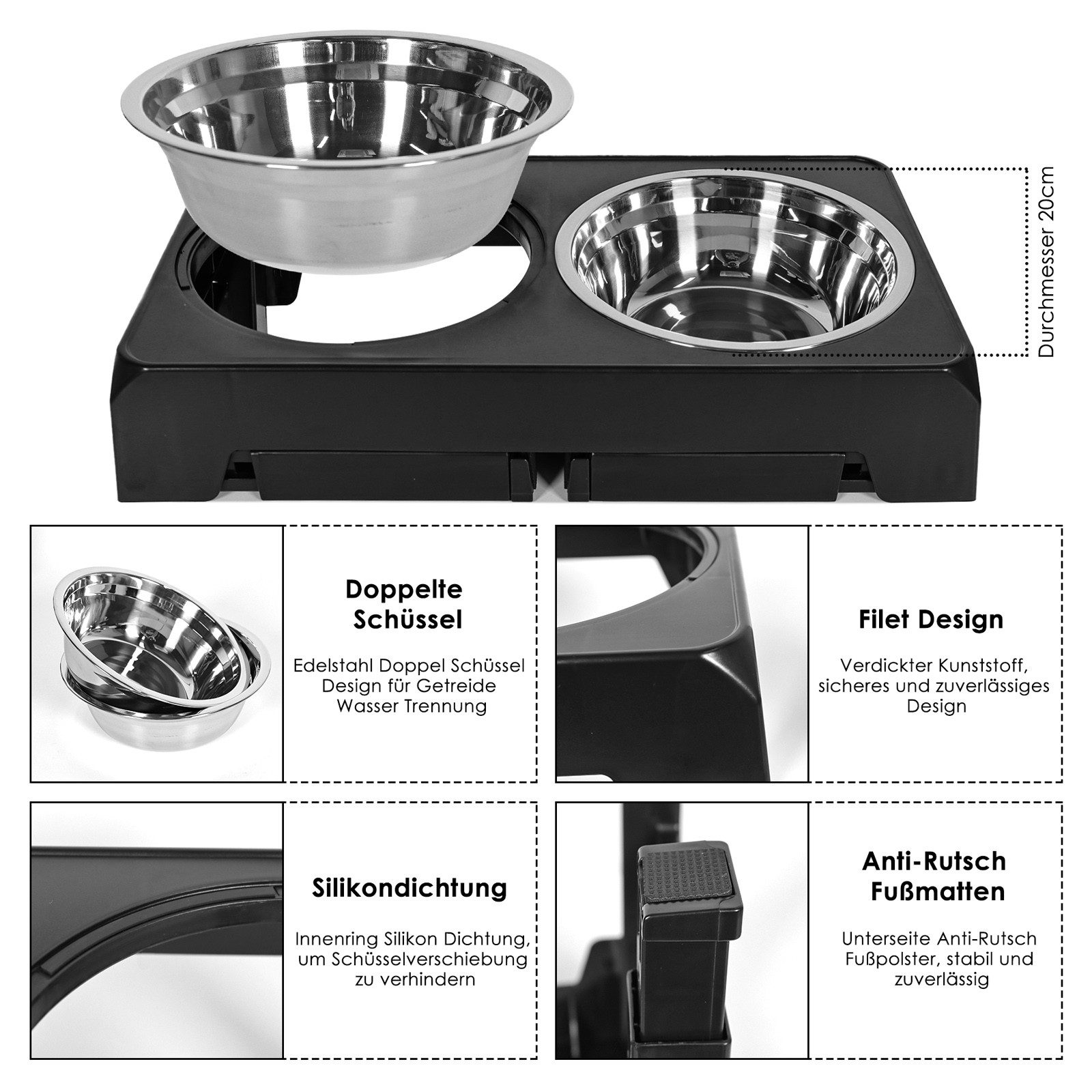 CALIYO Futternapf Hundenäpfe, Hundenapf, 4-fach höhenverstellbare, Faltbare Futterstation Fressnapf Wassernapf, 2X 1200ml Edelstahlnäpfen