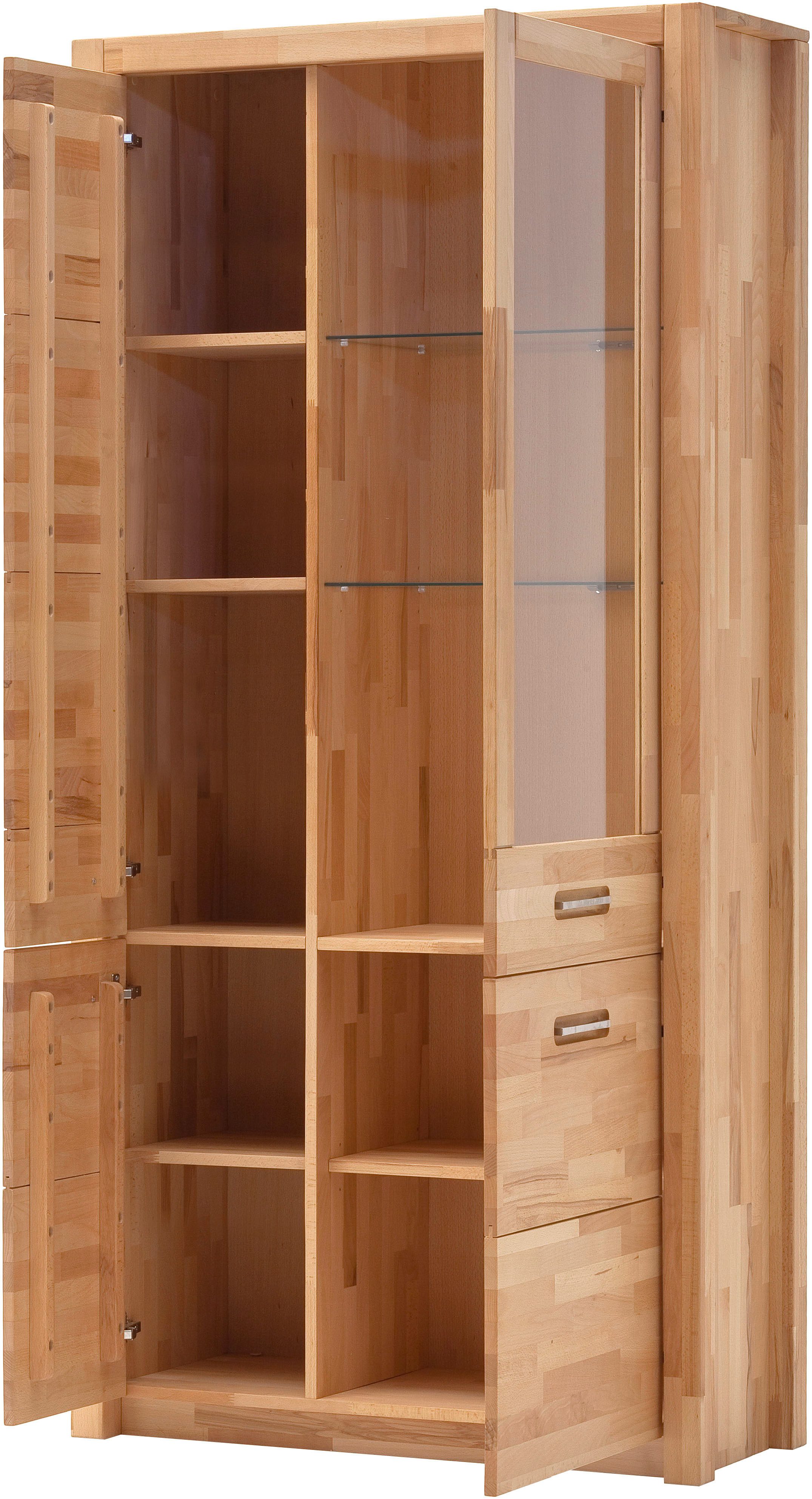 MCA living Vitrine Fenja Kombivitrine, Glasvitrine, Standvitrine (Set, 1-St., 1 Stück) Massivholz,Kernbuche,Metallgriffe,3 Holztüren,1 Glastür, Breite 98 cm