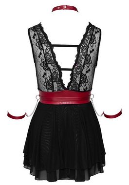 Cottelli Bondage Minikleid Mini-Kleid Wetlook Spitze und Fesseln Halsband - schwarz, rot