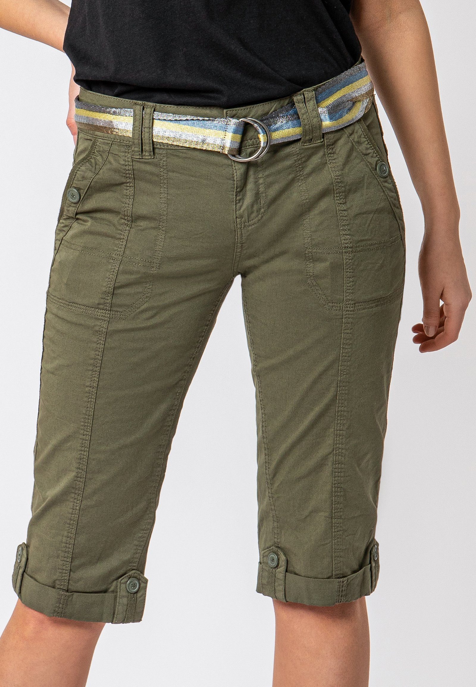 Fresh Made Caprihose Damen Caprihose Sommerhose mit buntem Gürtel Capri kur günstig online kaufen