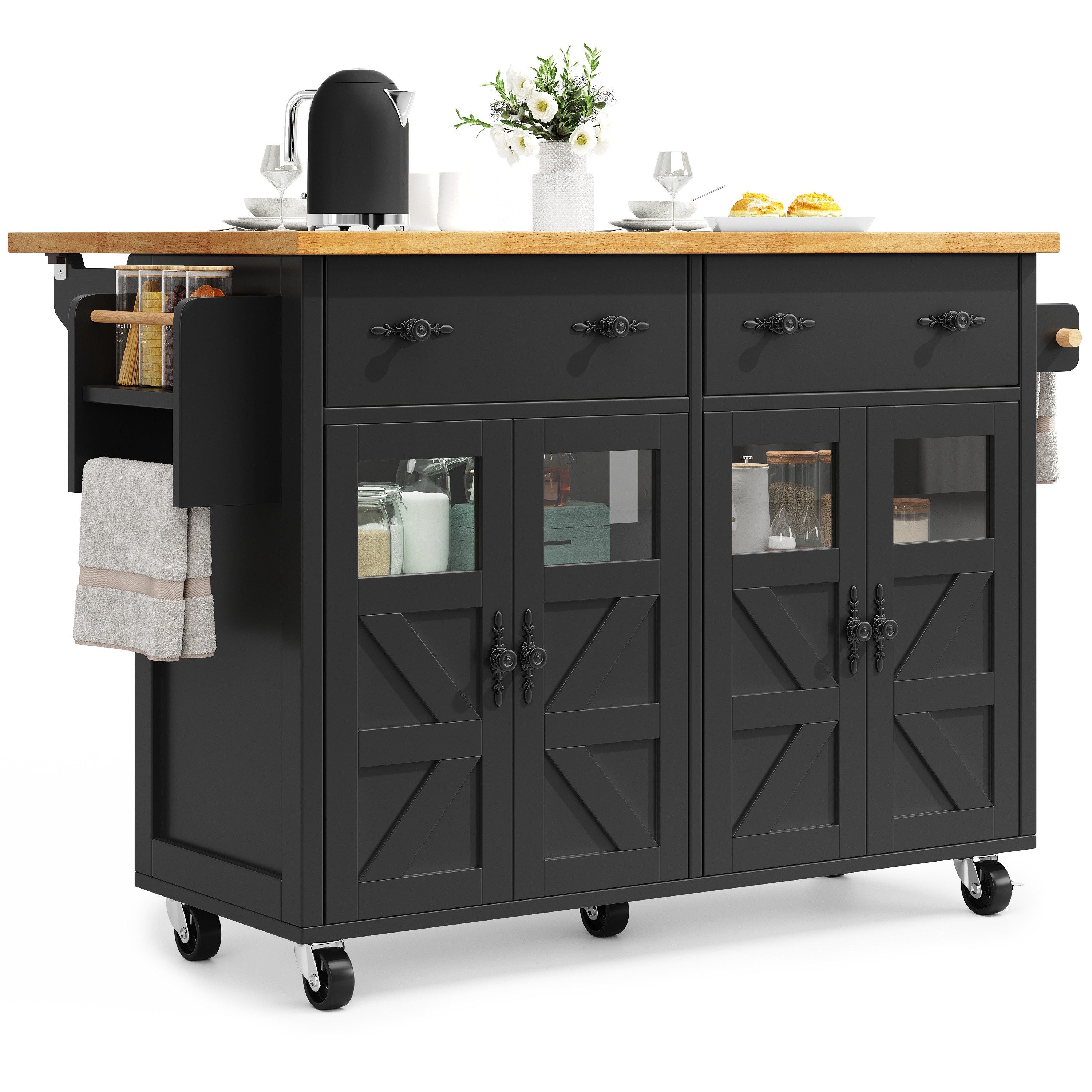 autolock Кухніinsel Multifunktionaler Servierwagen Mobiler Buffetschrank Кухніwagen, Mit Bremsen & verstellbaren Fächern, für Esszimmer,Wohnzimmer, Küche