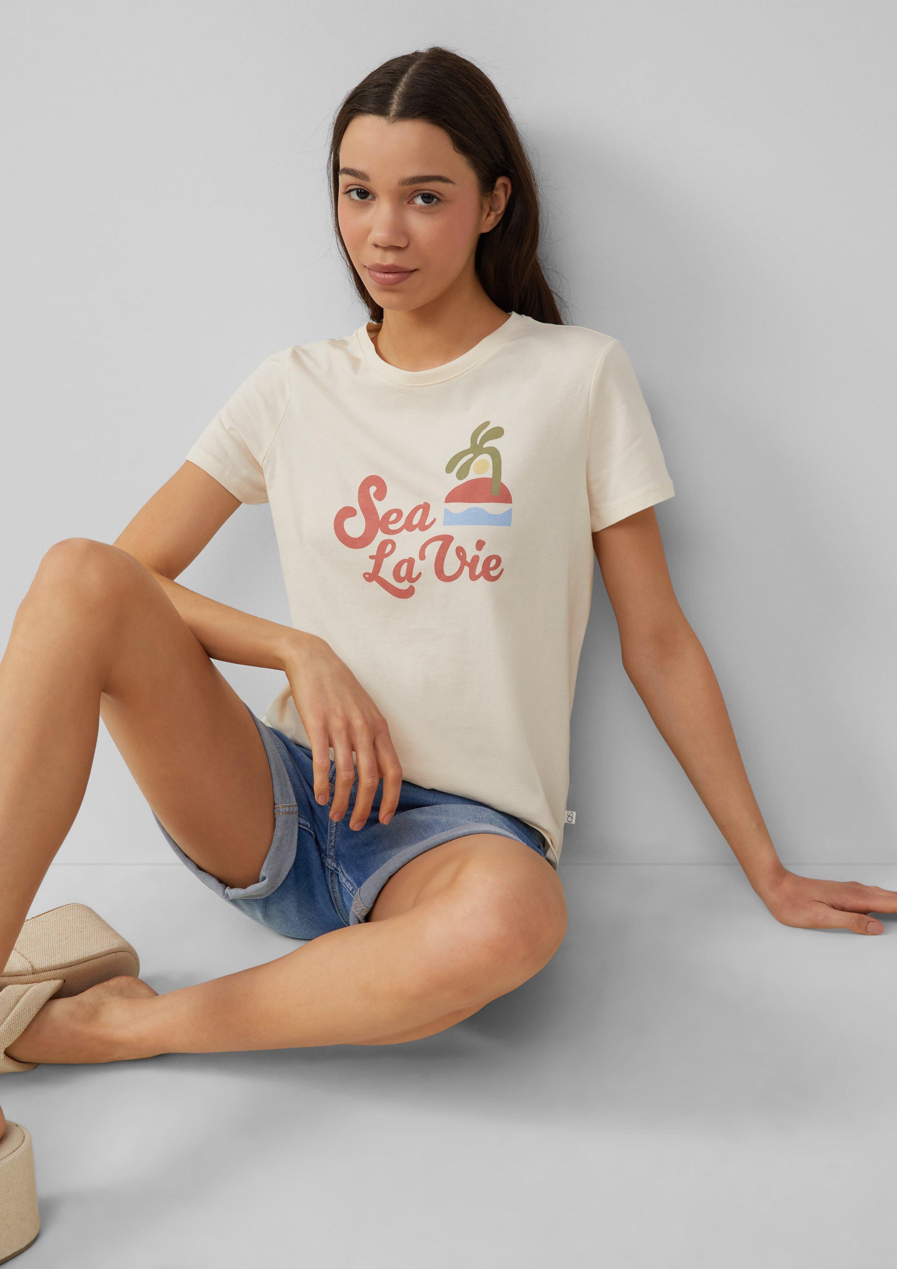 QS Kurzarmshirt Baumwollshirt mit Frontprint günstig online kaufen