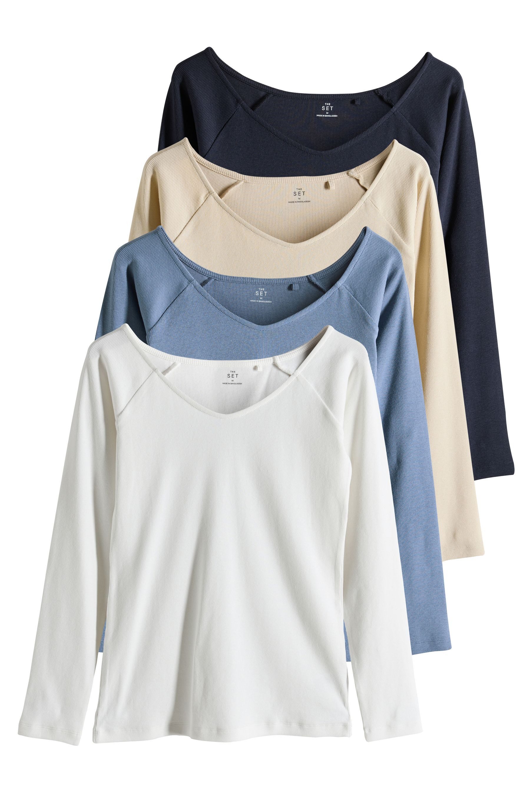 The Set Langarmshirt 3 x The Set schulterfreie, gerippte Langarmtops (4-tlg günstig online kaufen