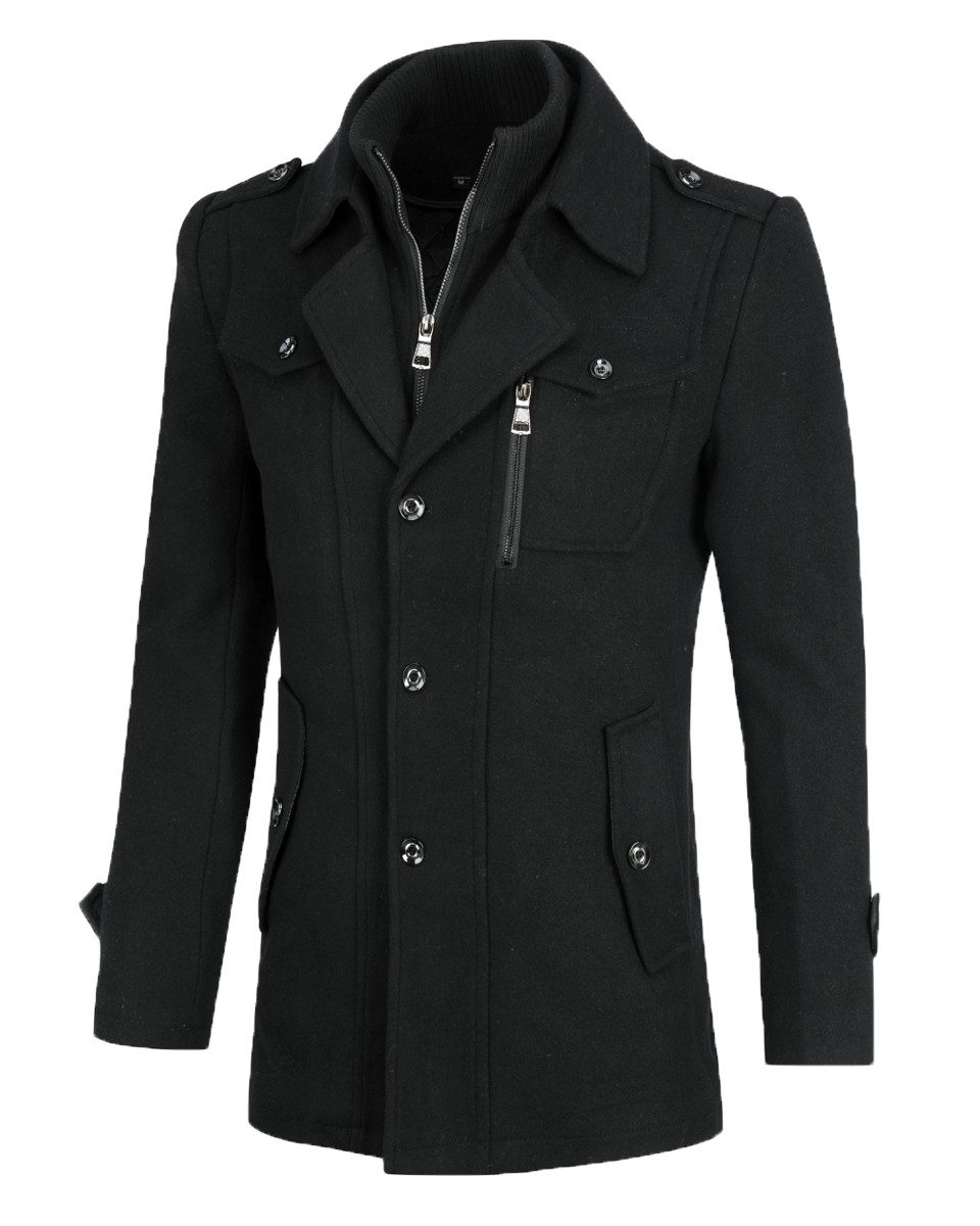 Allthemen Kurzmantel mit Doppelkragen Herren Wintermantel warmer Doppelkragenmantel Winter