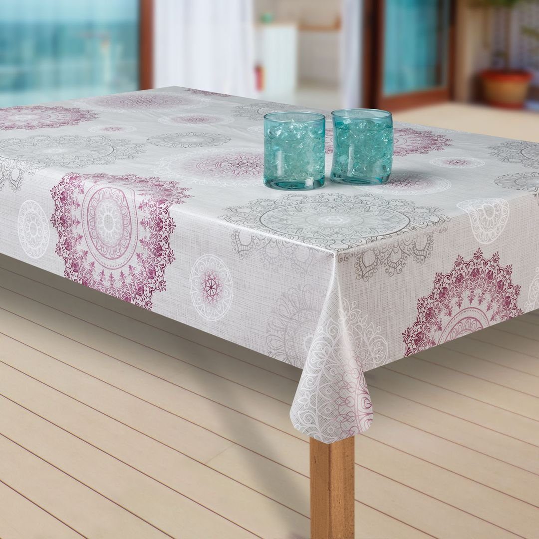 laro Tischdecke Wachstuch-Tischdecken Abwaschbar Mandala grau rot rechtecki günstig online kaufen