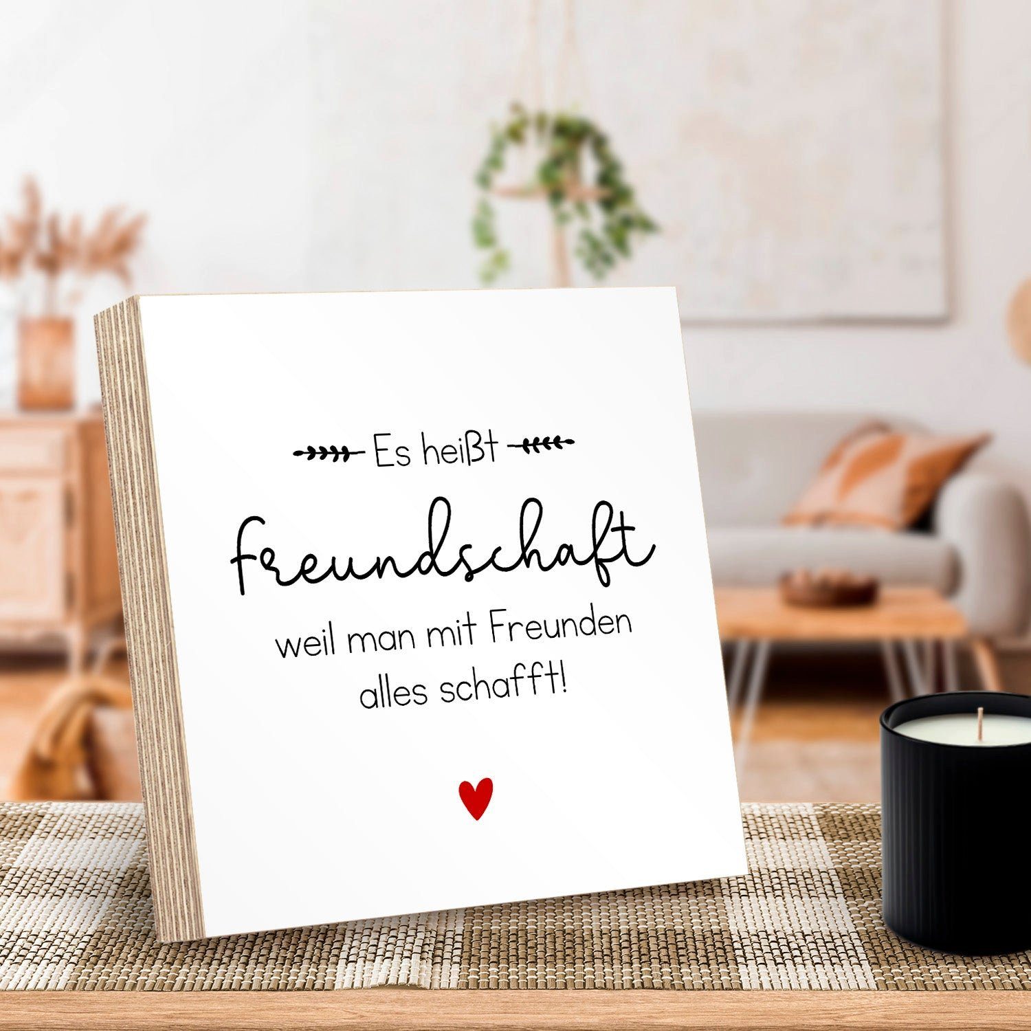 ARTFAVES Holzbild Holzschild mit Spruch - Es heißt Freundschaft weil man mit Freunden, kleines Dankeschön-Geschenk als Deko