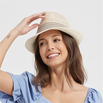 BOTERS Strohhut Handgestrickter Strohhut für Frauen, UV-Sonnenhut, Urlaubs-Bowler-Hut (1-St) Schatten, atmungsaktiv, Sommersonnenhut, ausgehöhlter Strohhut