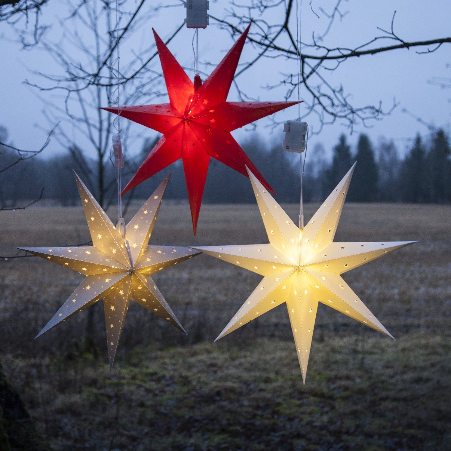 STAR TRADING LED-Stern für außen LED Stern Leuchtstern hängend 60cm Batterie Timer außen weiß, LED Classic, warmweiß (2100K bis 3000K)