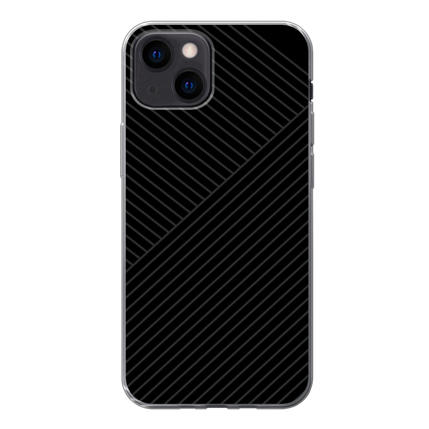 MuchoWow Handyhülle für Apple iPhone 13 mini Linien - Abstrakt - Schwarz - Grau - Minimali, Smartphone-Bumper, Print, Handy Schutzhülle Dünn
