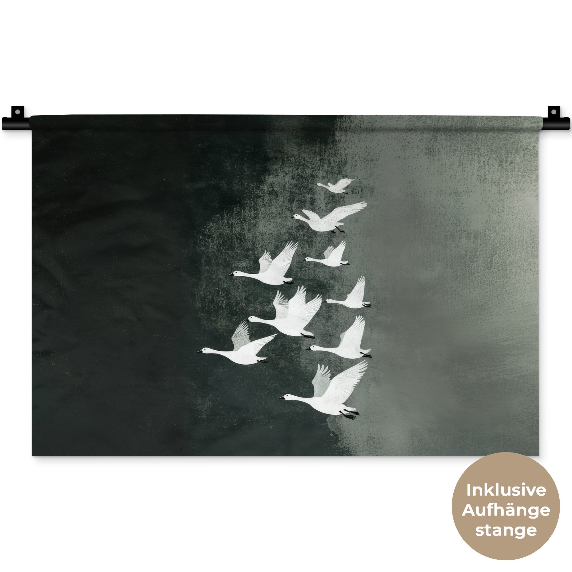 MuchoWow Wandteppich Vogel - Japandi - Grün, Rechteckig, Höhe: 3 mm, Wandteppich für Wohnzimmer, Schlafzimmer, 60x40 cm