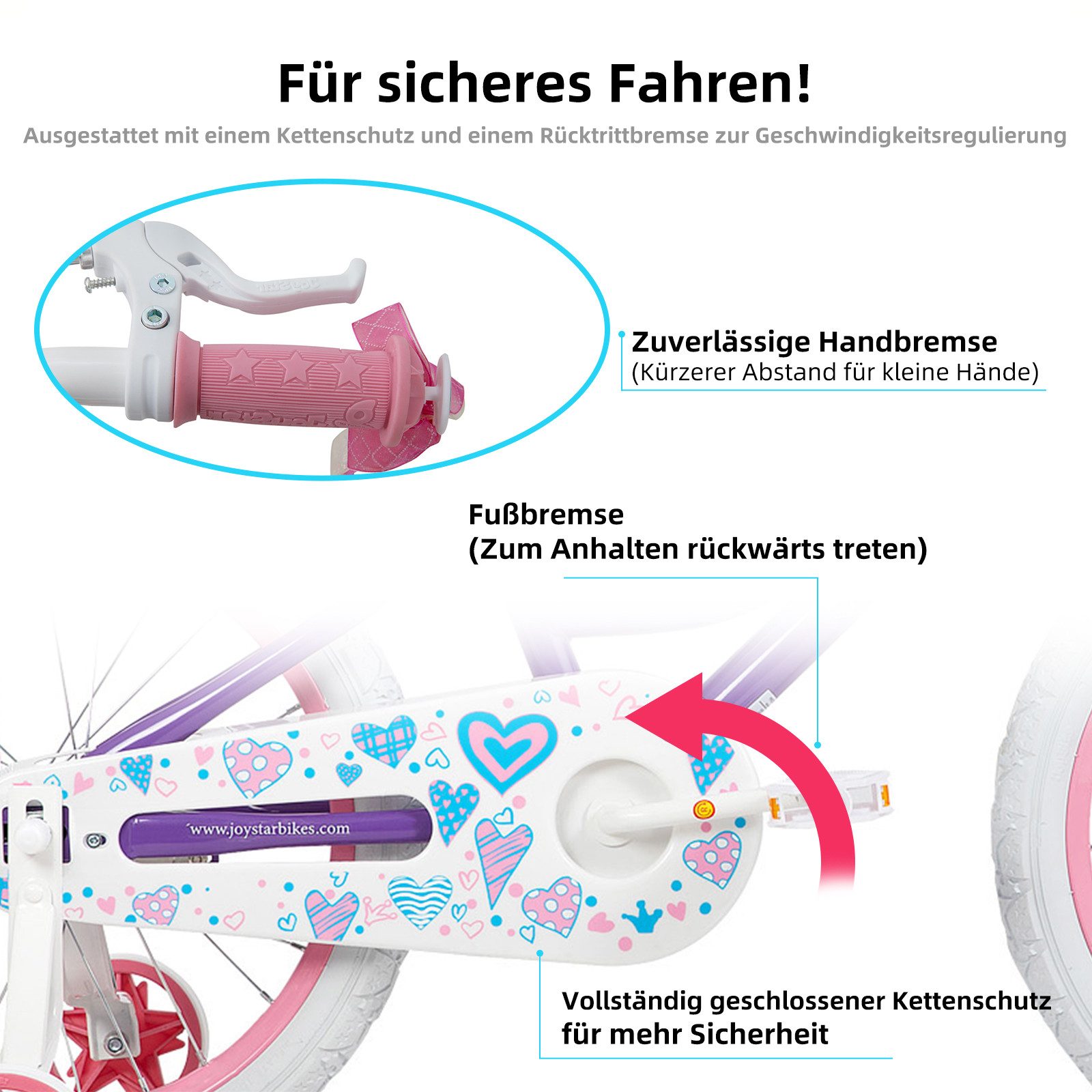 JOYSTAR Kinderfahrrad 12 14 16 18 20Zoll Mädchenfahrrad, 3 - 9 Jahre,Geschenk für Prinzessin, 1 Gang, Mit Hilfsrädern, farbigen Bändern, Korb, Reflektor, Kettenabdeckung