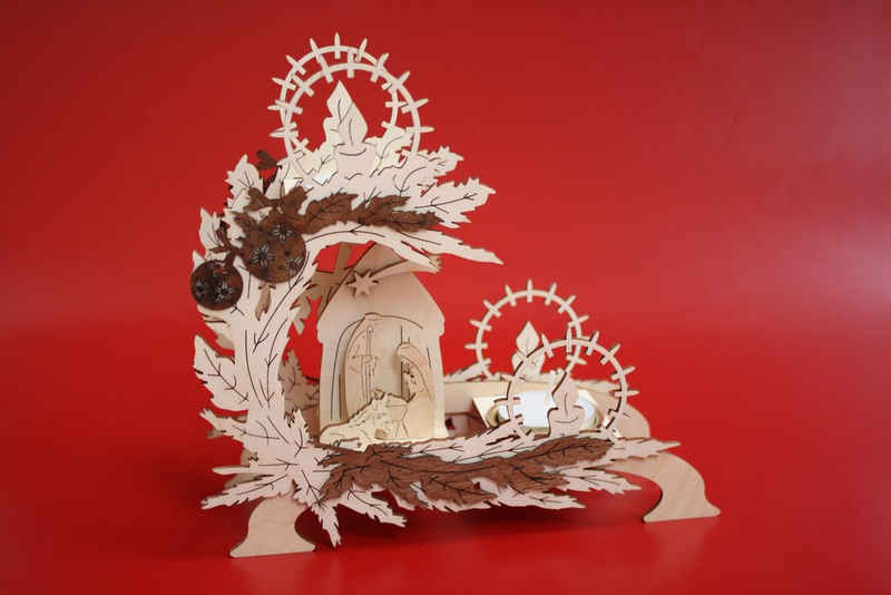 DeColibri Schwibbogen Teelichthalter Jesus Krippe, Heilige drei Könige, Ost - Erzgebirge Weihnachten Handwerkskunst