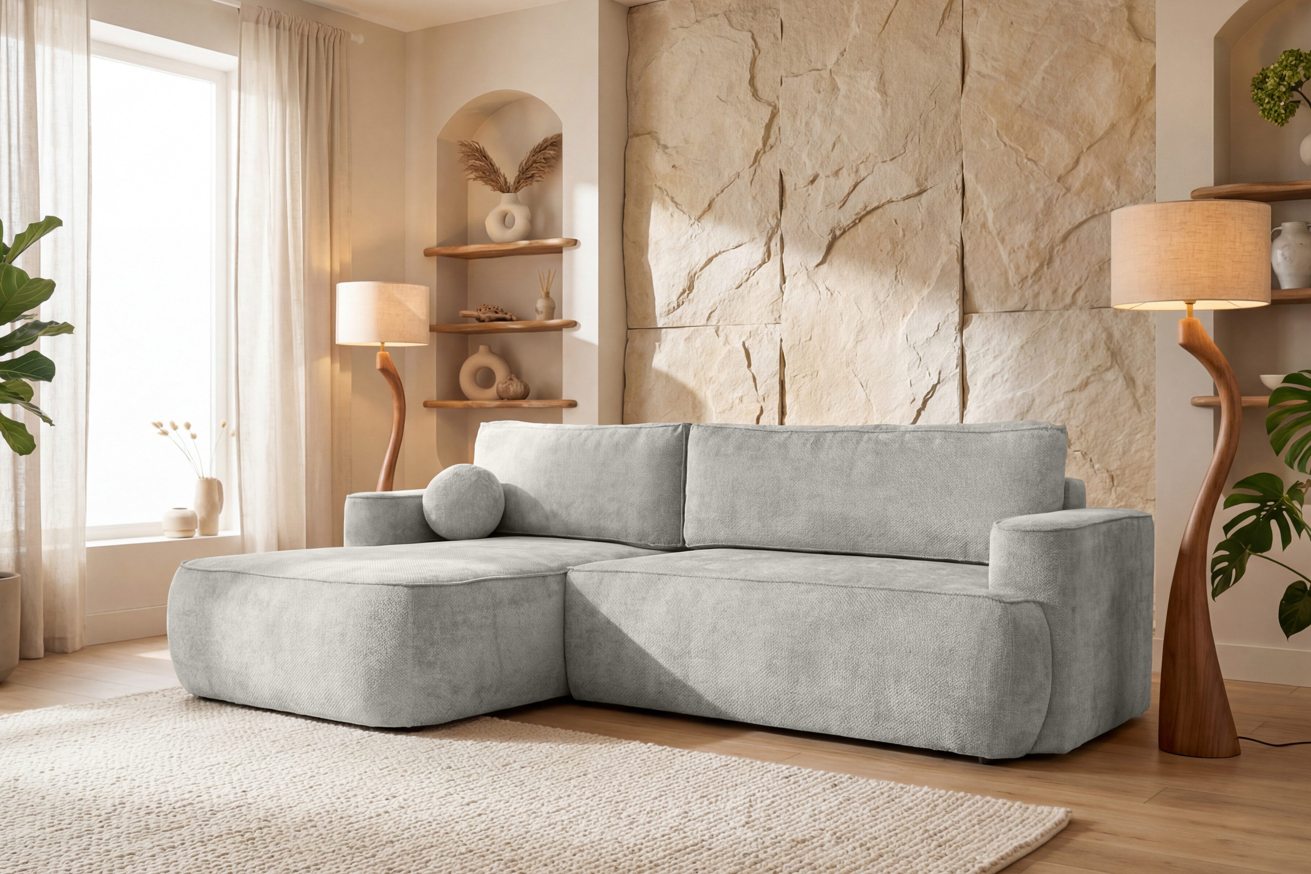 yourhouse24 Ecksofa AURA L-Form Couch, Chenille-Stoff, mit Bettfunktion und Bettkasten
