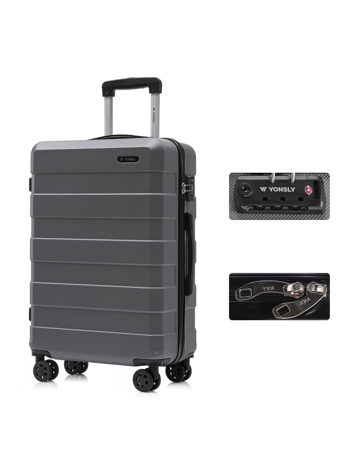 YONSLY Hartschalen-Trolley Hartschalen-Reisekoffer Trolley Rollkoffer Kabinenkoffer aus ABS, 4 Rollen, mit TSA-Schloss, YKK-Reißverschluss, austauschbaren Rollen und Griffen