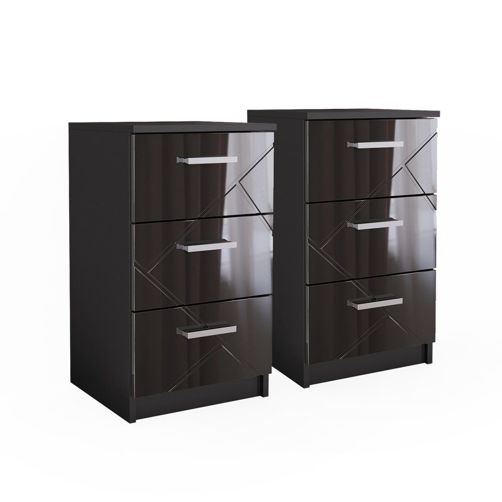Vicco Nachtschrank Irma, Schwarz Hochglanz, 37.6 x 66 cm 2er Set günstig online kaufen