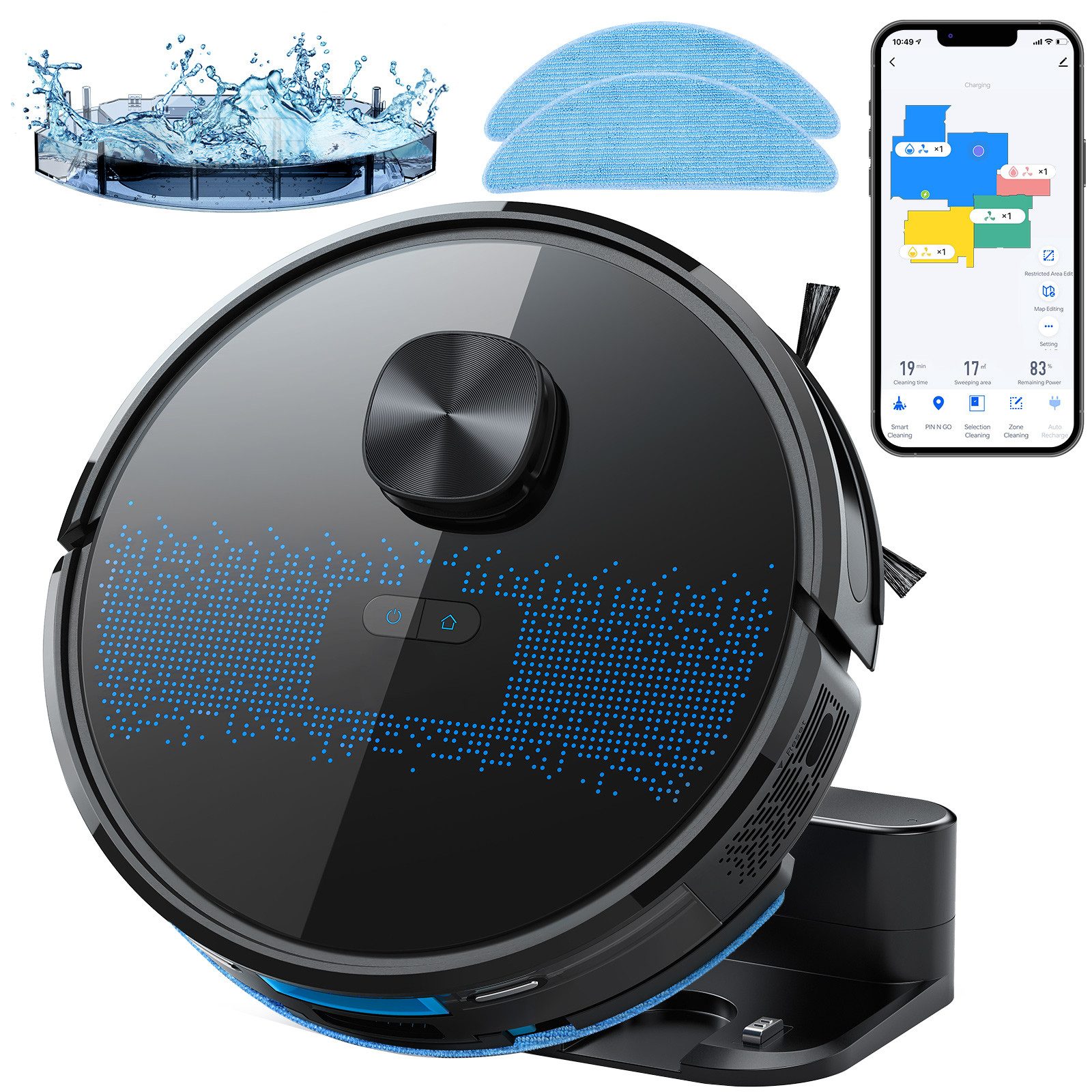 Nass-Trocken-Saugroboter LDS 9.0 LiDAR Lasernavigation mit Wischfunktion 4000Pa
