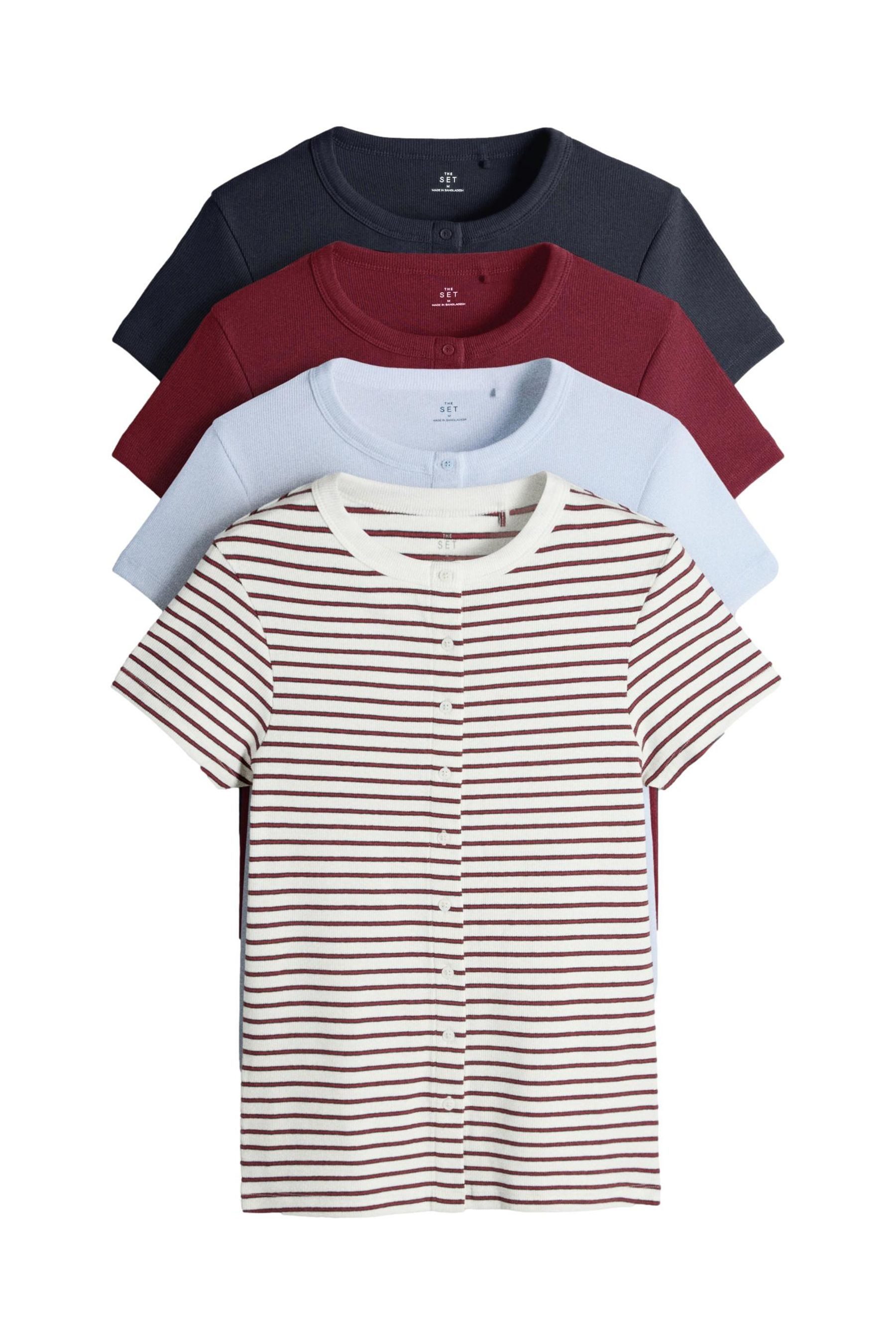The Set T-Shirt The Set Gerippte, geknöpfte T-Shirts, 4er-Pack (4-tlg) günstig online kaufen