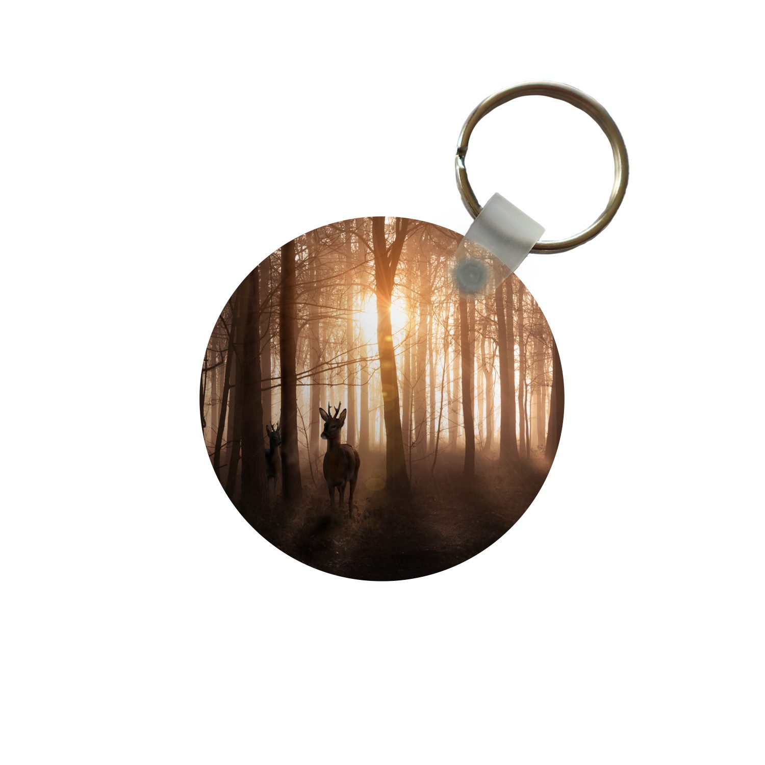 Schlüsselanhänger Wald - Hirsche - Sonne - Bäume - Winter - Natur - Tiere