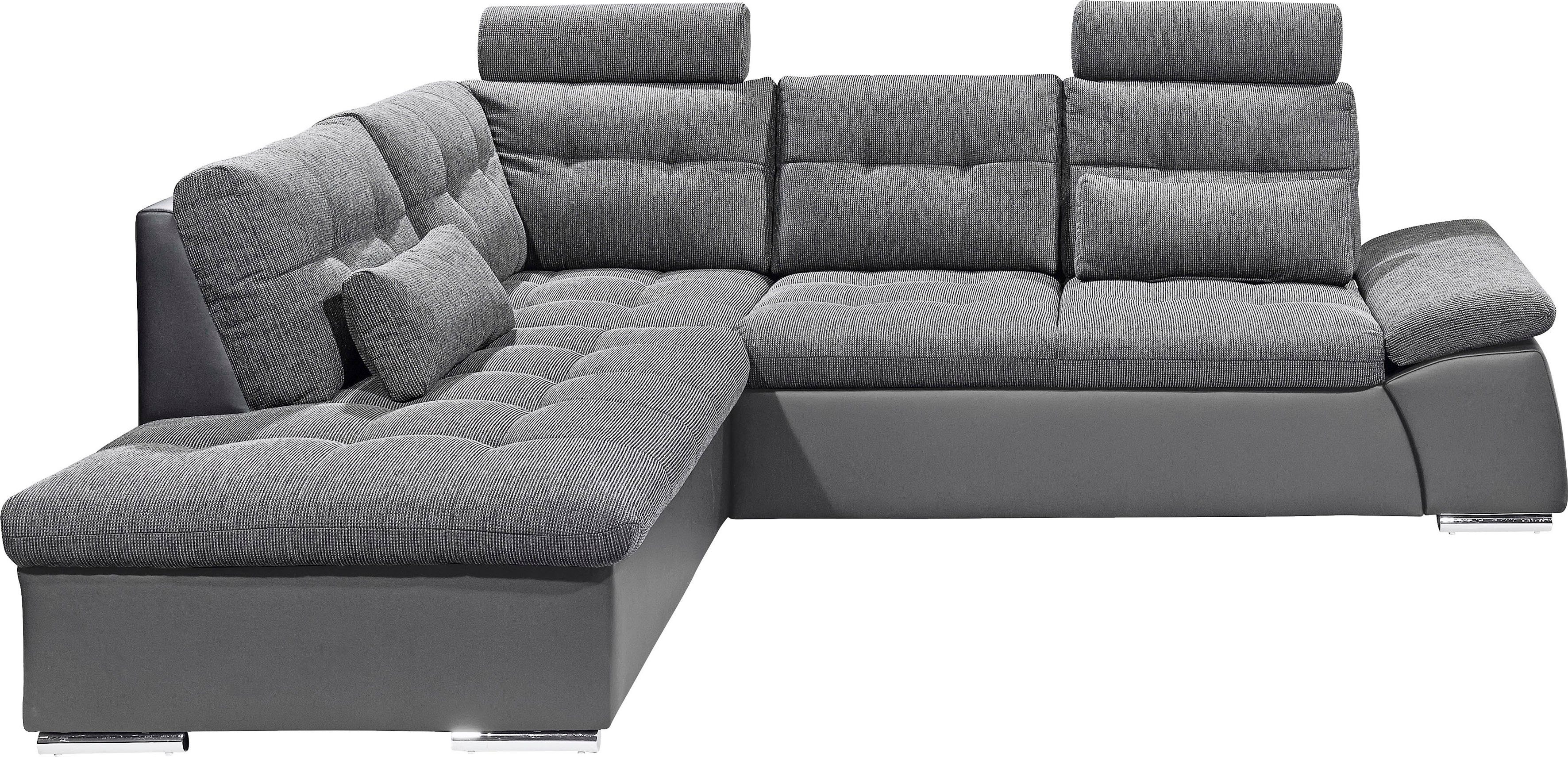 ED EXCITING DESIGN Ecksofa Jakarta L-Form, mit Bettfunktion, Armteilverstellung, Kopfstützen & 2 Nierenkissen