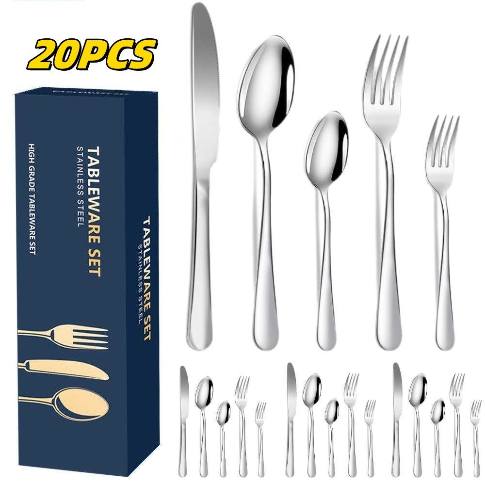 HEYHIPPO Besteck-Set Besteckset aus Edelstahl mit 20 Teilen, Geschenkbox-Verpackung, 4 Tafelgabeln,4 Teegabeln, 4 Tafelmesser, 4 Löffel, 4 Teelöffel