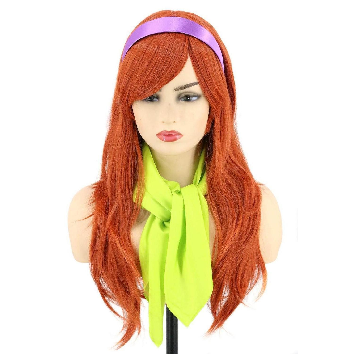 LuxusKollektion Kostüm-Perücke Perücke lang gewellt orange mit Haarreif und Schal Cosplay