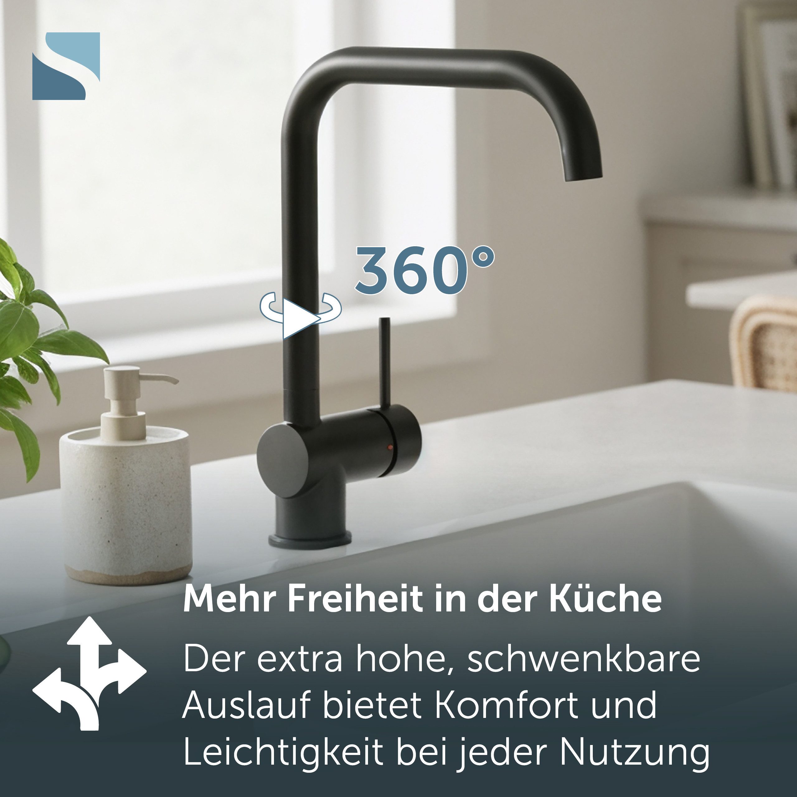 Schütte Spültischarmatur YORK Küchenarmatur, 360° schwenkbar, Marken-Mischdüse – Bild 4 von 5